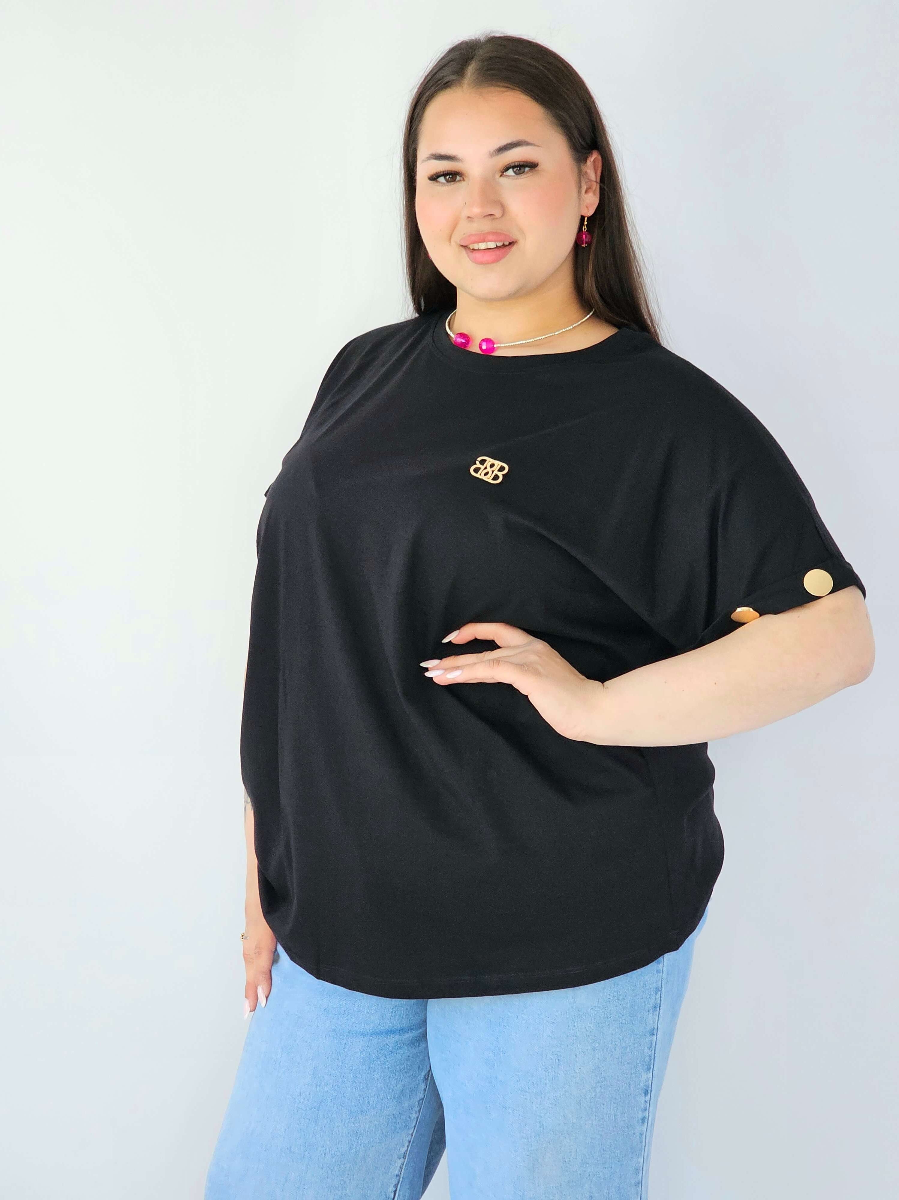 Bluzka Plus Size Luźna Z Krótkim Rękawem I Ozdobnymi Detalami Stylowa XL