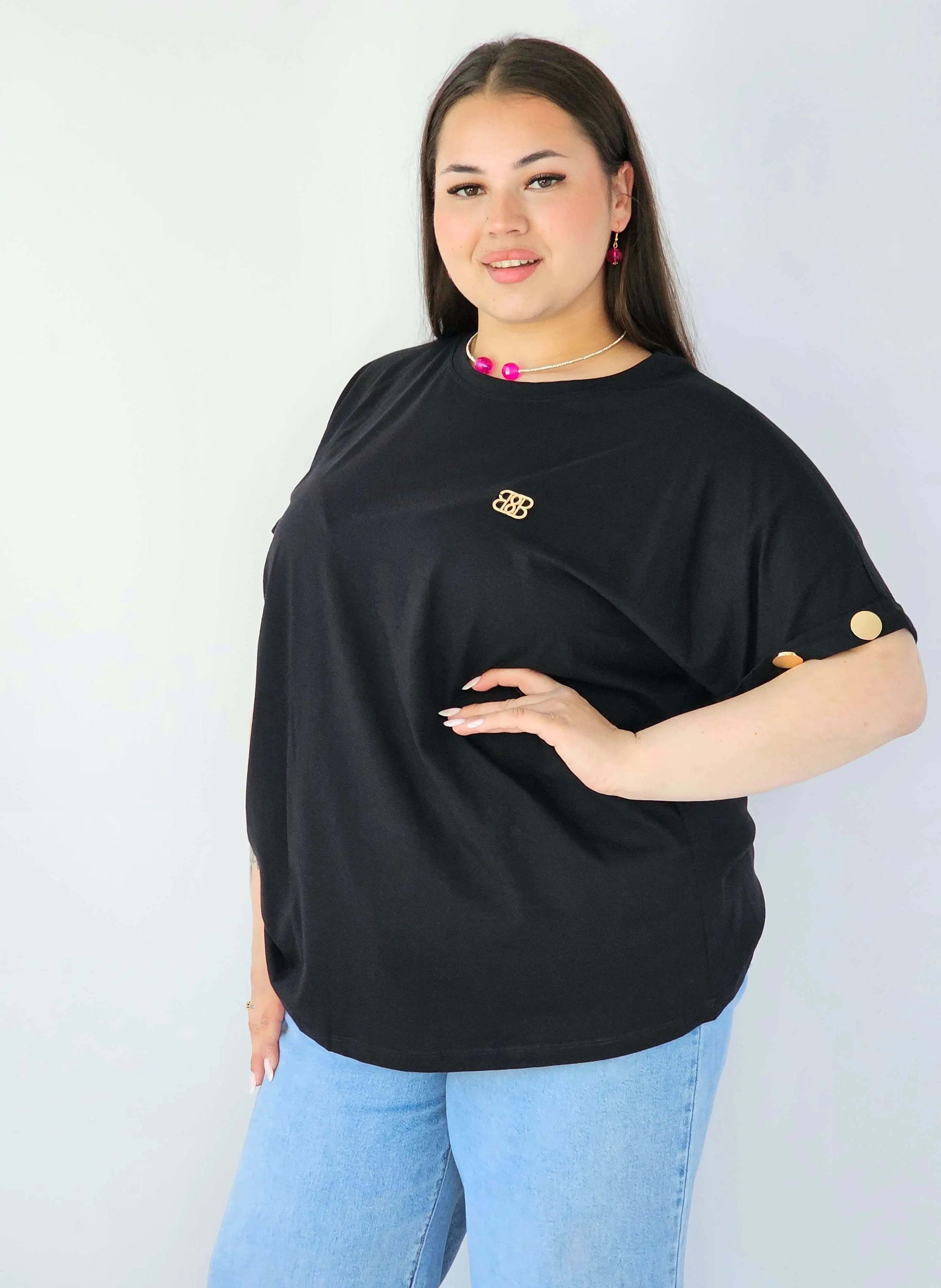 Bluzka Plus Size Luźna Z Krótkim Rękawem I Ozdobnymi Detalami Stylowa XL