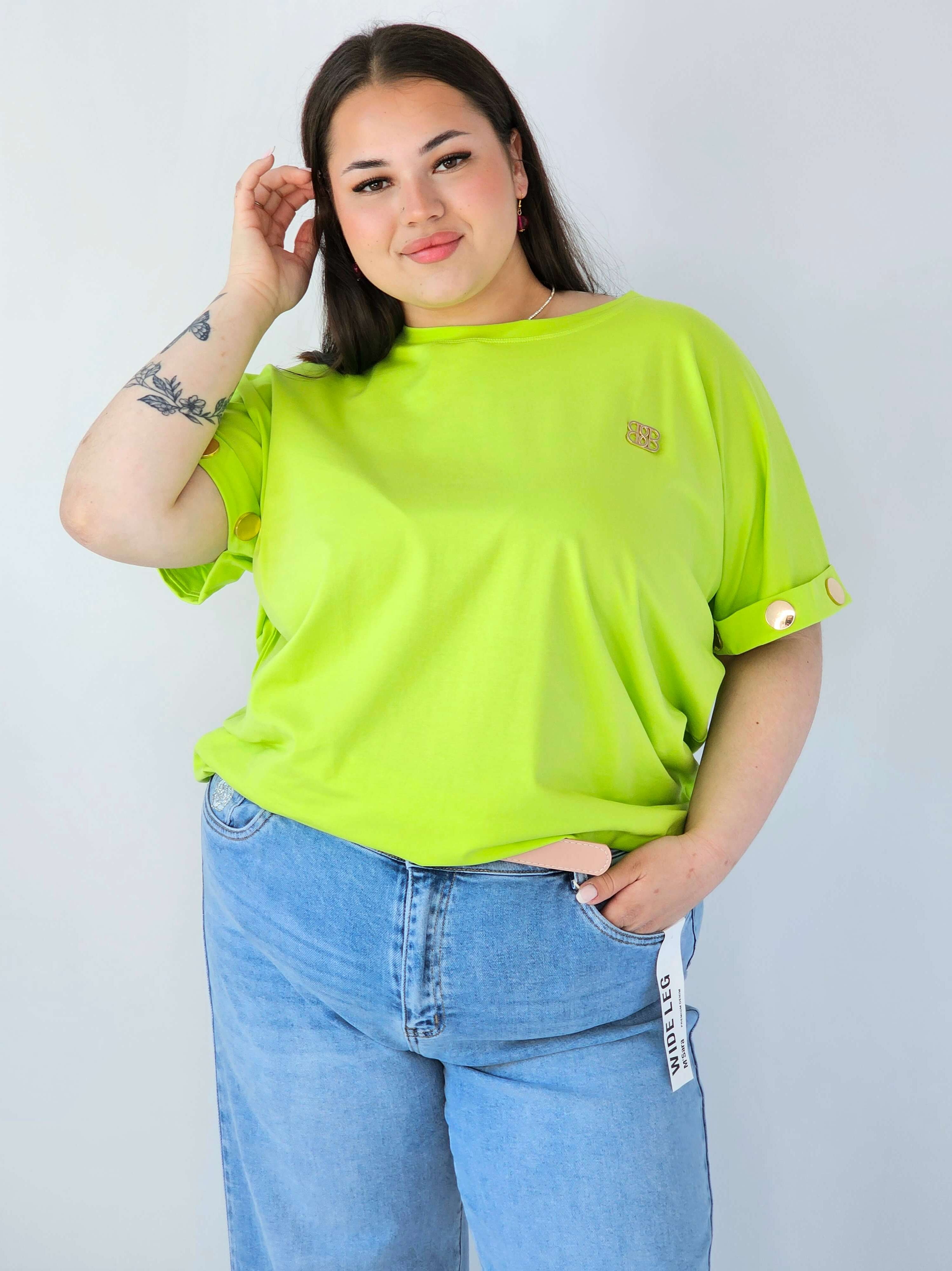 Bluzka Plus Size Luźna Z Krótkim Rękawem I Ozdobnymi Detalami Stylowa XL