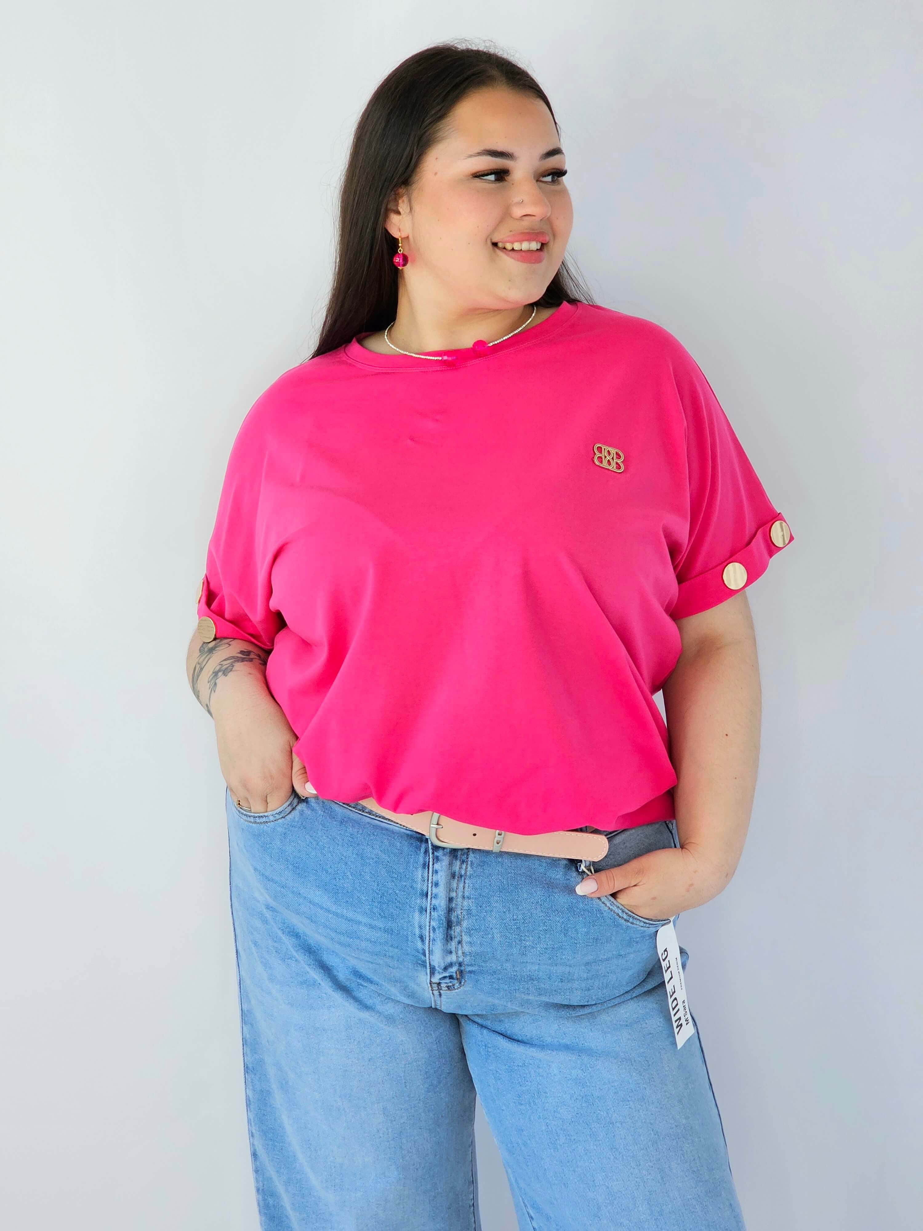 Bluzka Plus Size Luźna Z Krótkim Rękawem I Ozdobnymi Detalami Stylowa XL