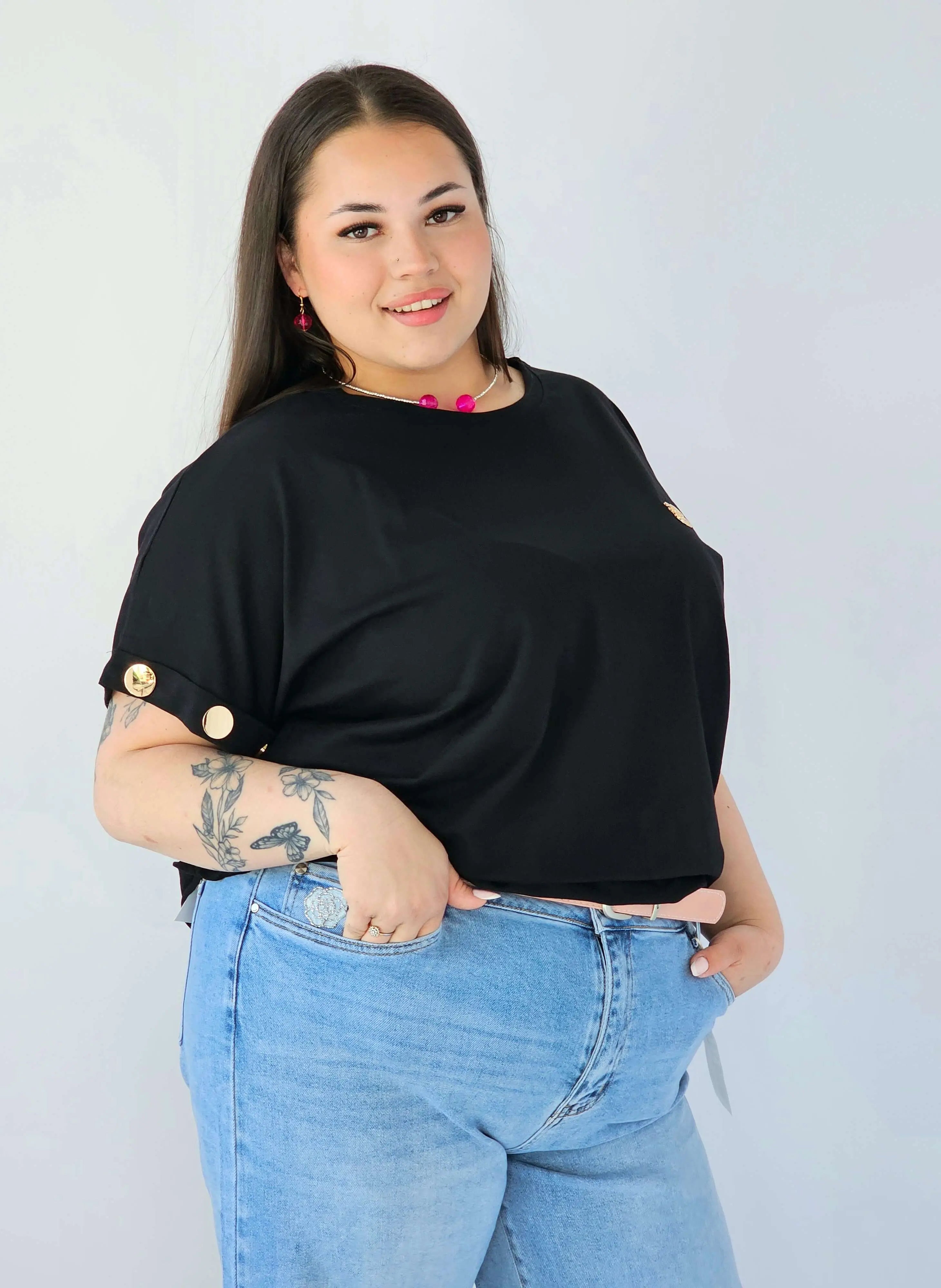 Bluzka Plus Size Luźna Z Krótkim Rękawem I Ozdobnymi Detalami Stylowa XL