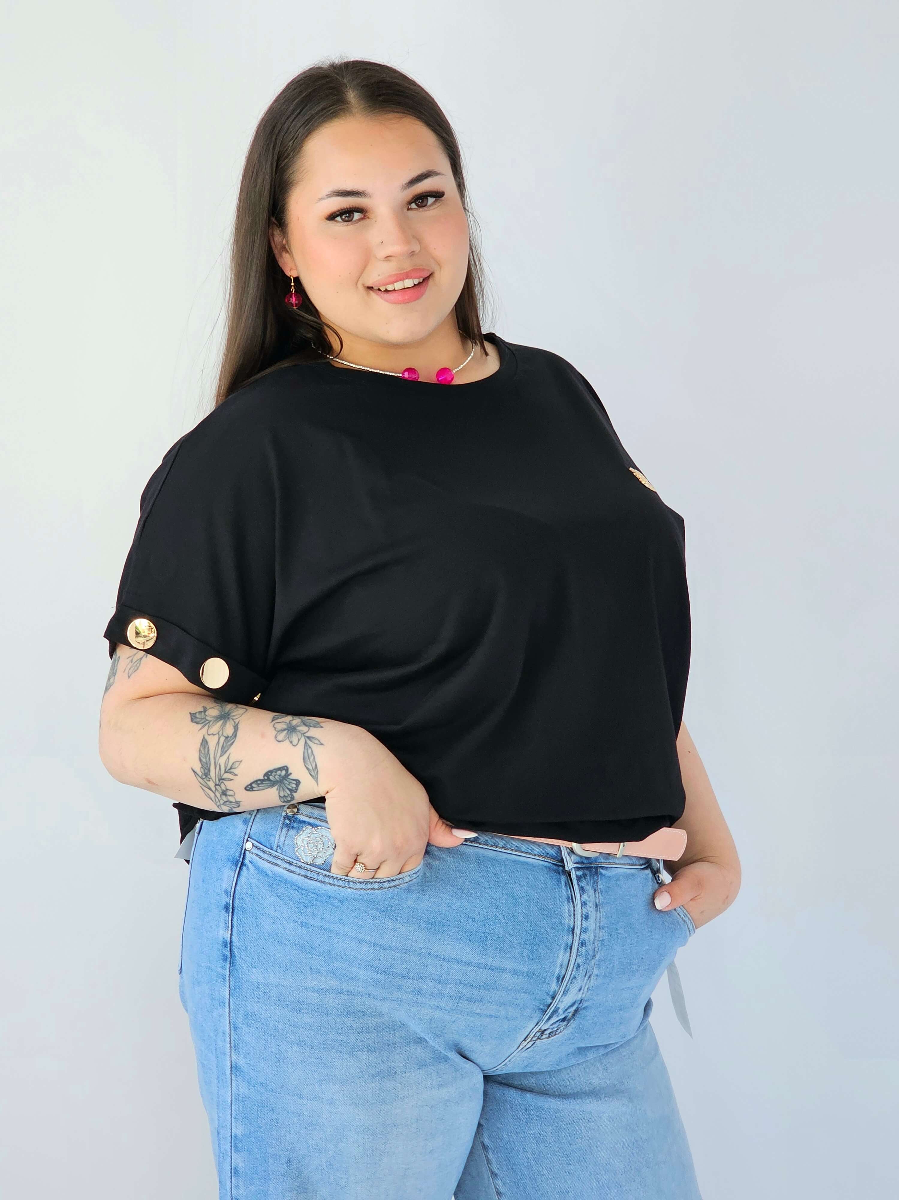 Bluzka Plus Size Luźna Z Krótkim Rękawem I Ozdobnymi Detalami Stylowa XL