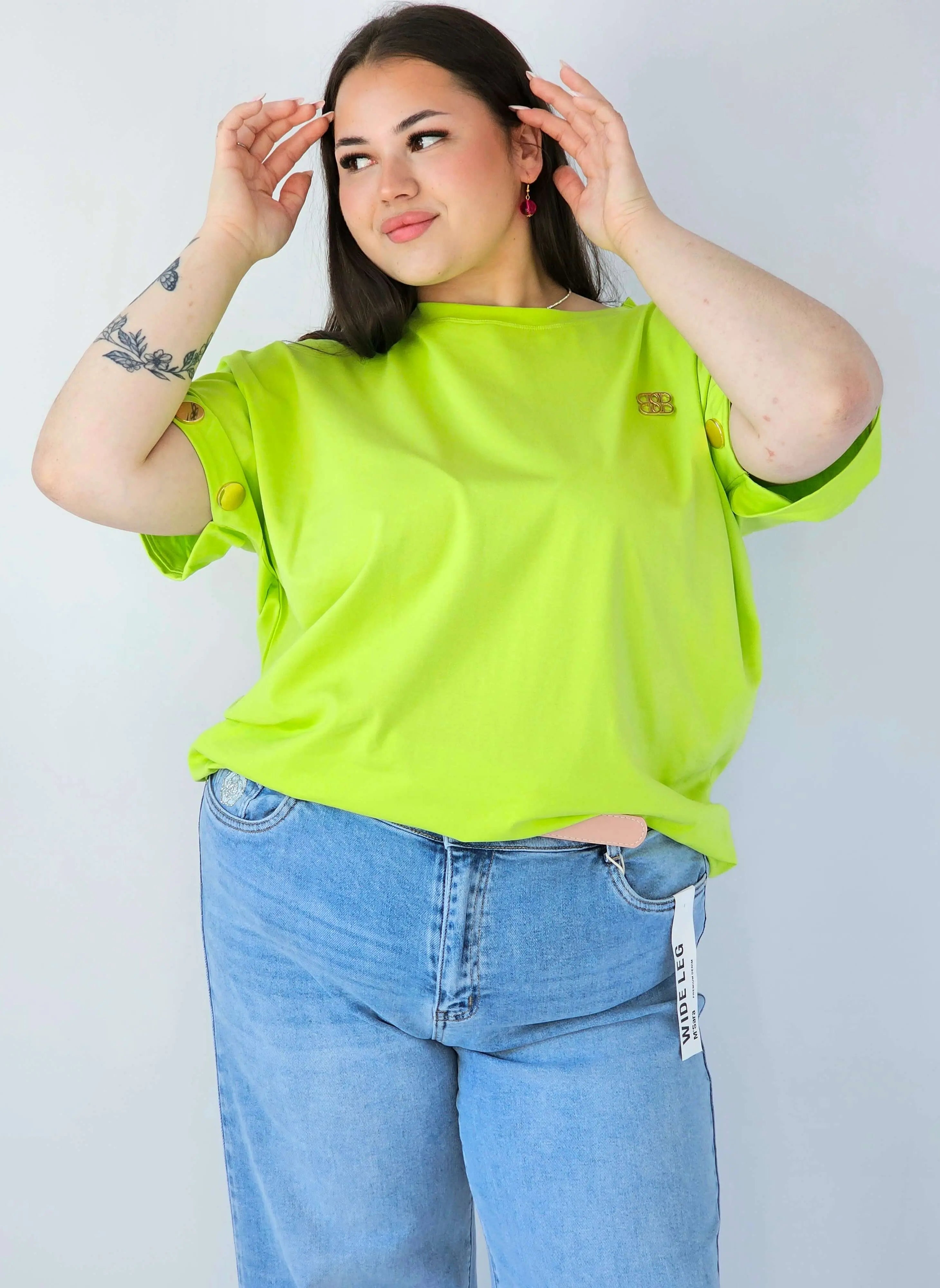 Bluzka Plus Size Luźna Z Krótkim Rękawem I Ozdobnymi Detalami Stylowa XL
