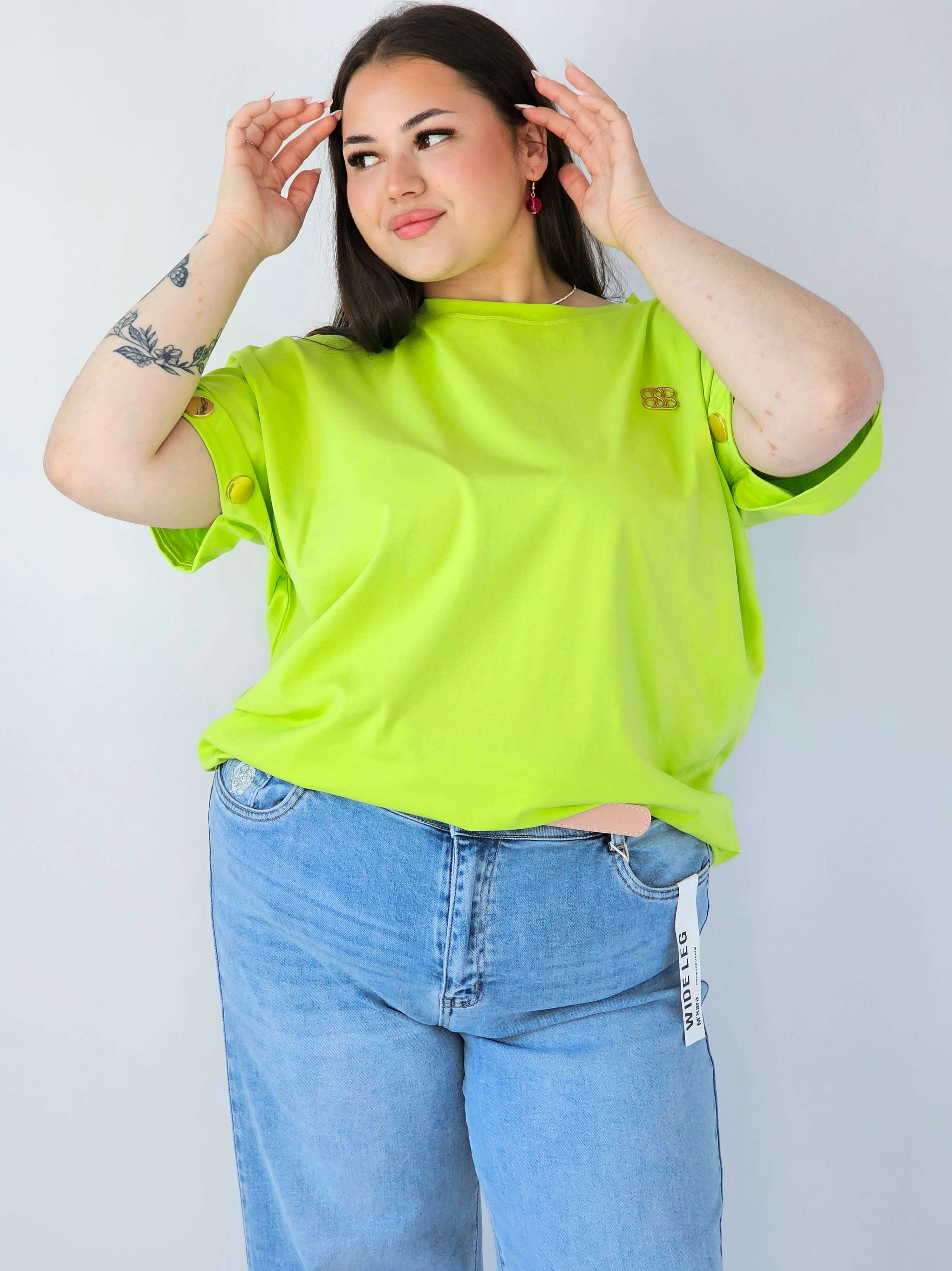 Bluzka Plus Size Luźna Z Krótkim Rękawem I Ozdobnymi Detalami Stylowa XL