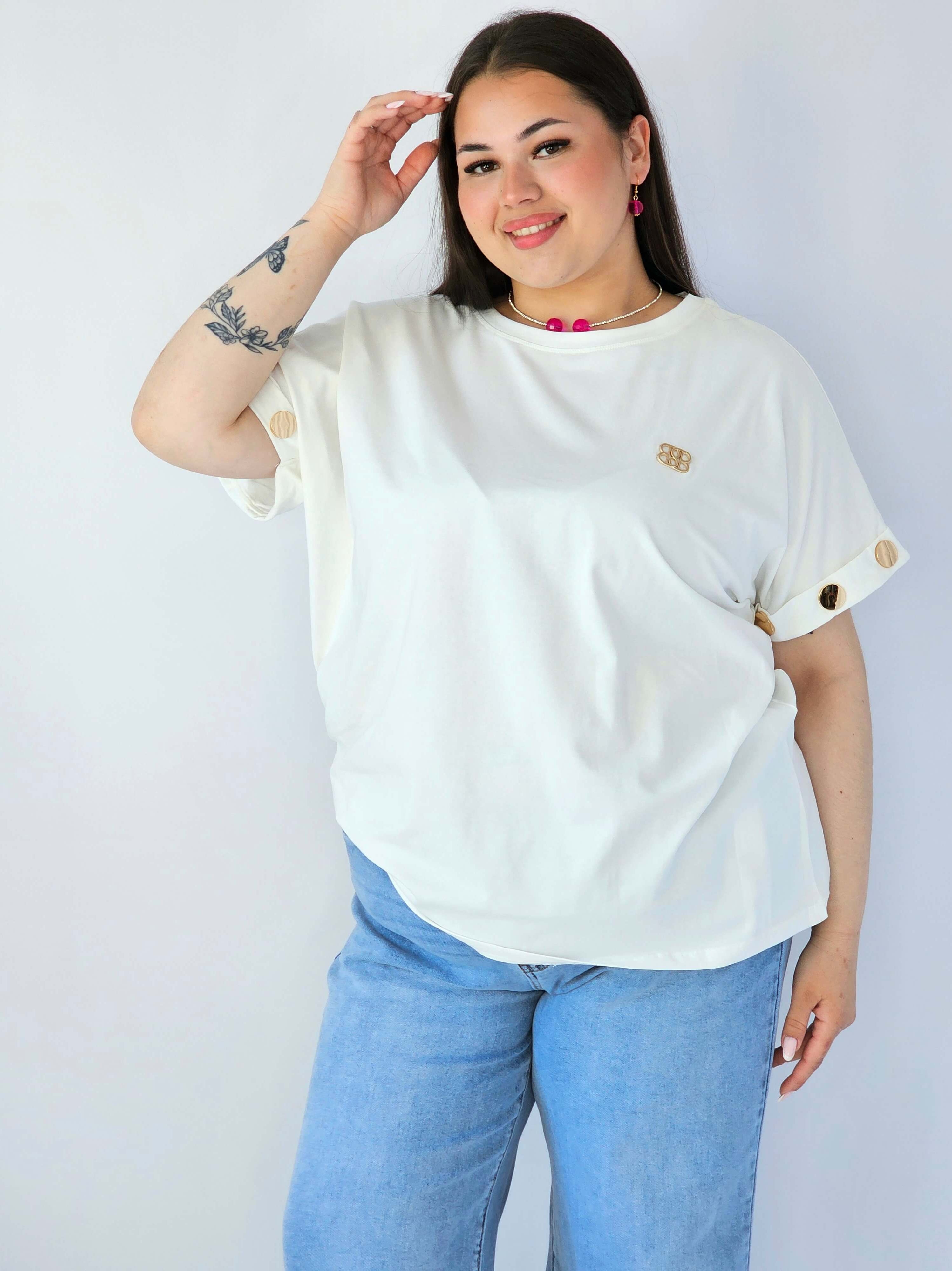 Bluzka Plus Size Luźna Z Krótkim Rękawem I Ozdobnymi Detalami Stylowa XL