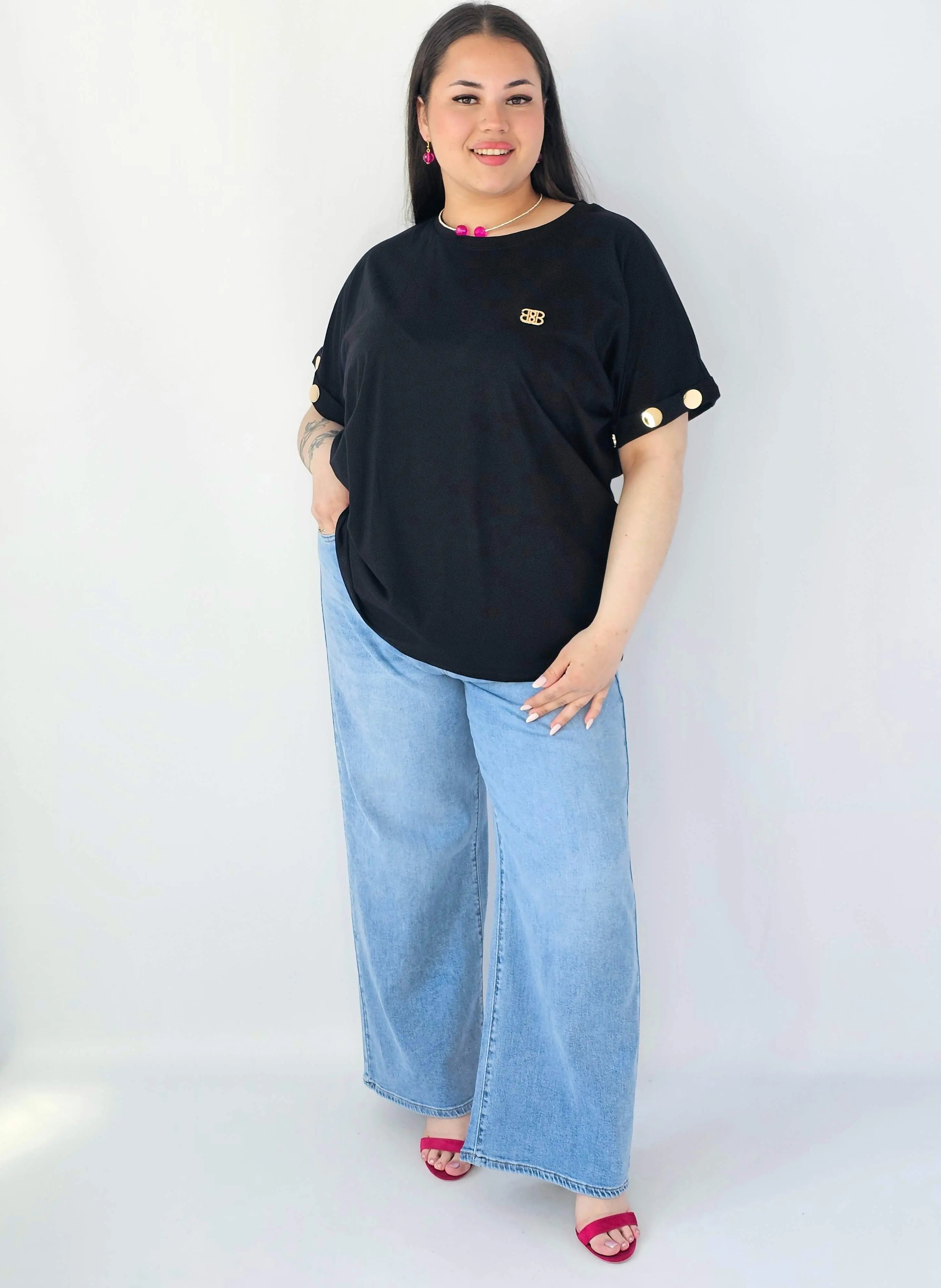 Bluzka Plus Size Luźna Z Krótkim Rękawem I Ozdobnymi Detalami Stylowa XL