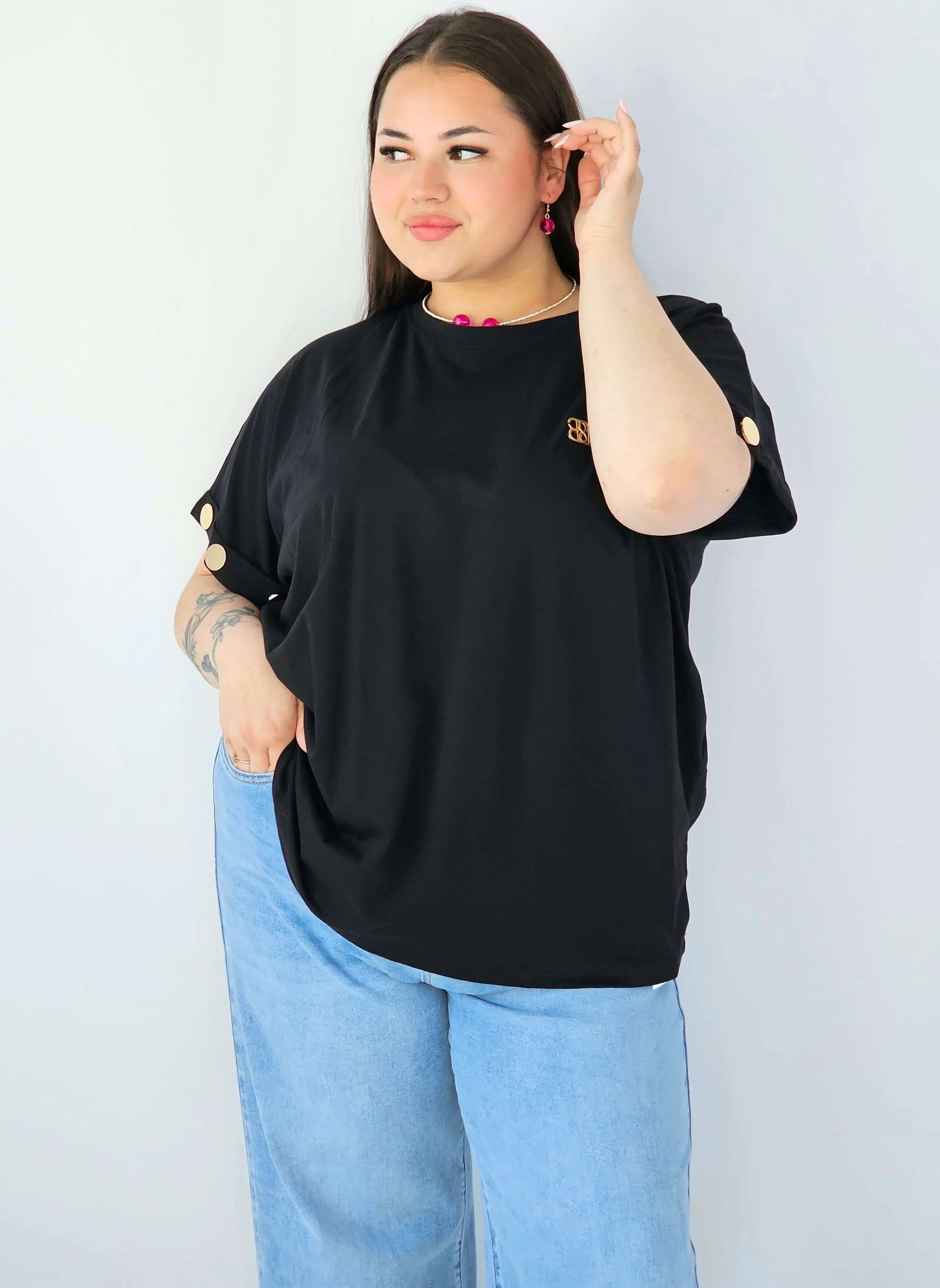 Bluzka Plus Size Luźna Z Krótkim Rękawem I Ozdobnymi Detalami Stylowa XL