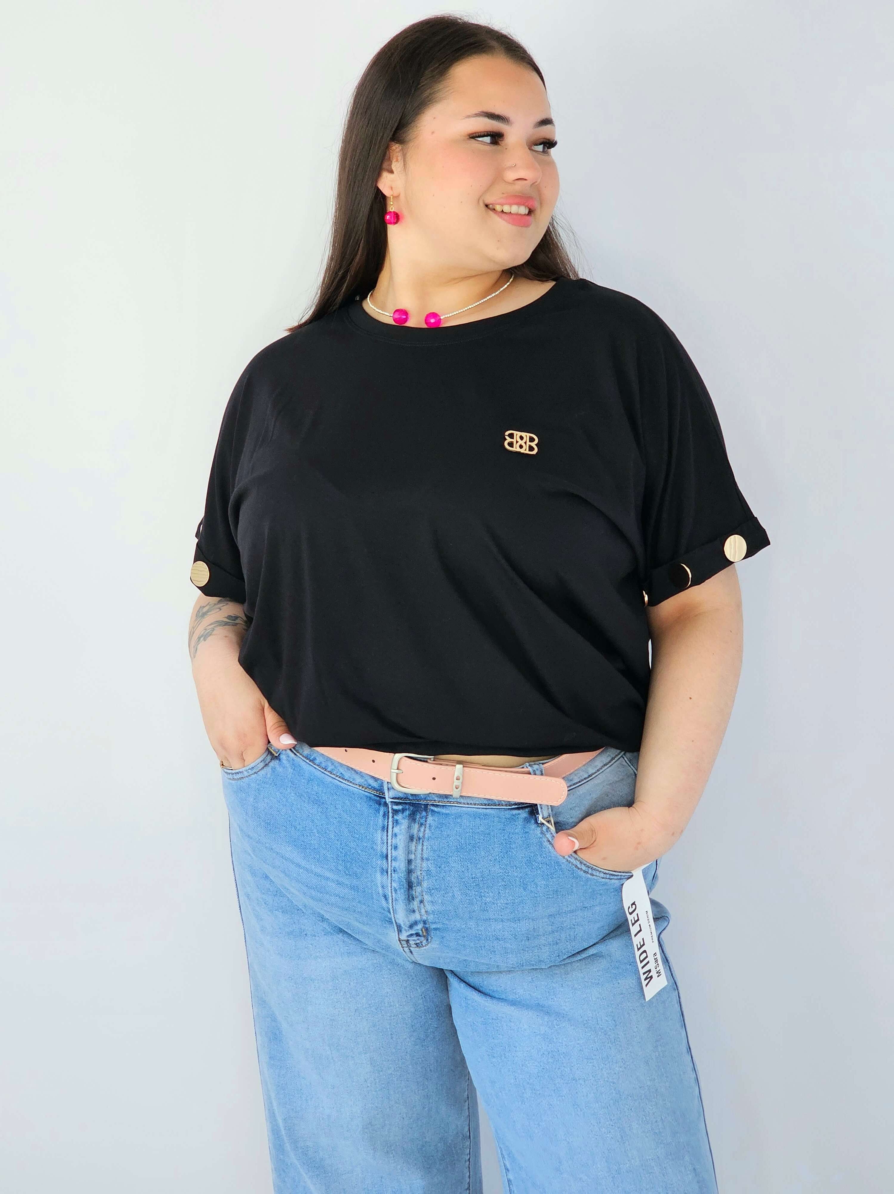 Bluzka Plus Size Luźna Z Krótkim Rękawem I Ozdobnymi Detalami Stylowa XL
