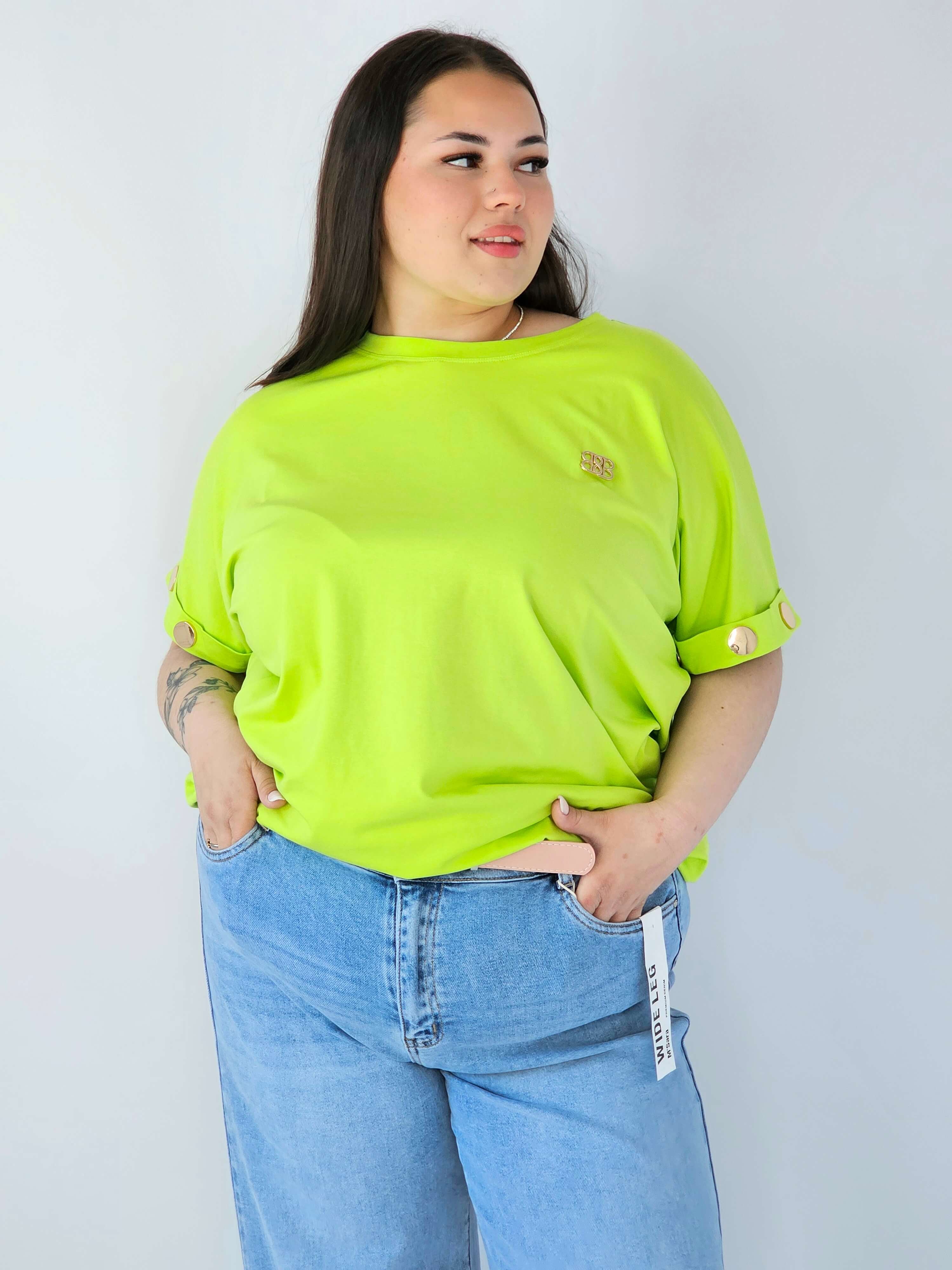 Bluzka Plus Size Luźna Z Krótkim Rękawem I Ozdobnymi Detalami Stylowa XL