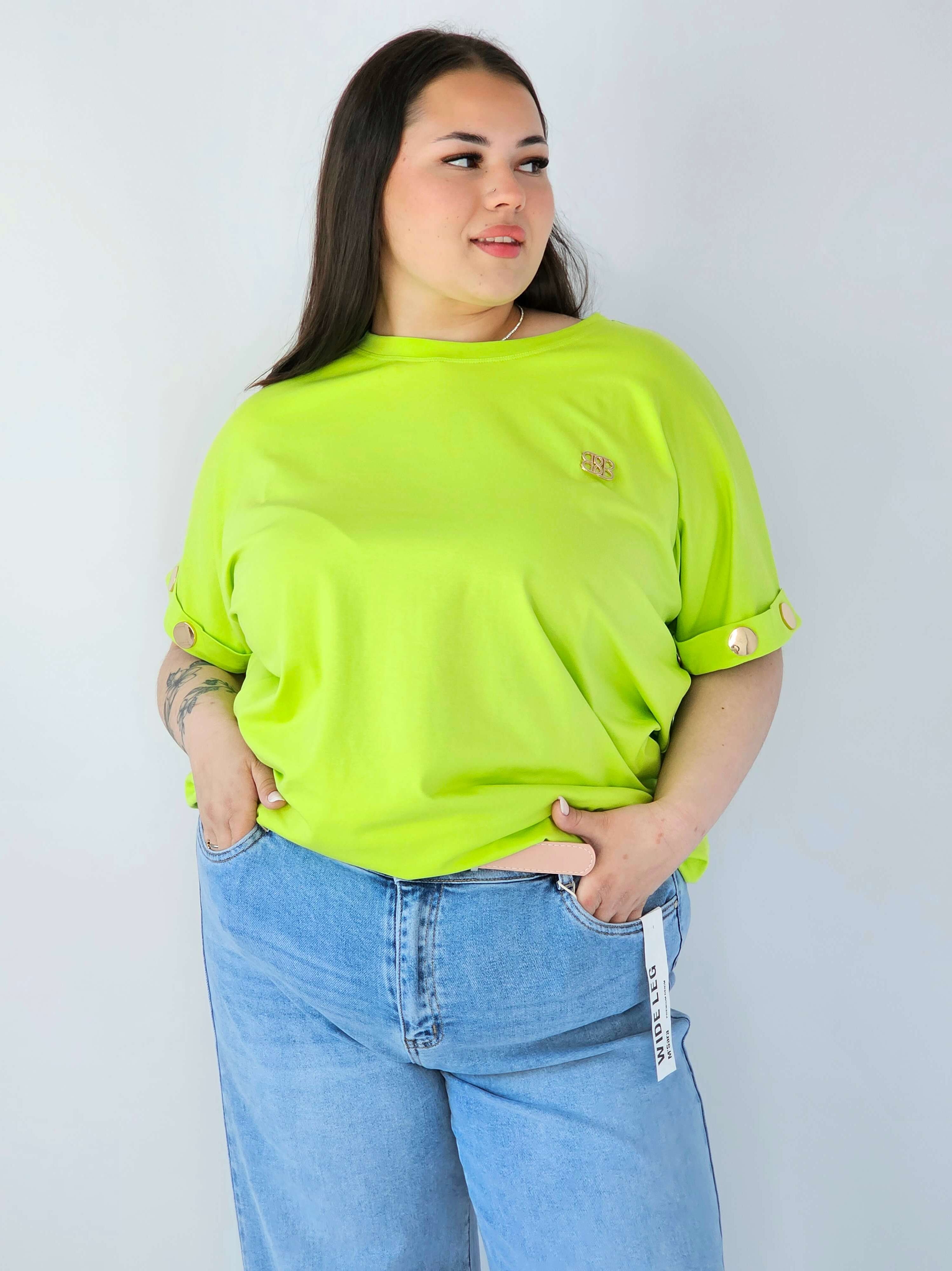 Bluzka Plus Size Luźna Z Krótkim Rękawem I Ozdobnymi Detalami Stylowa XL