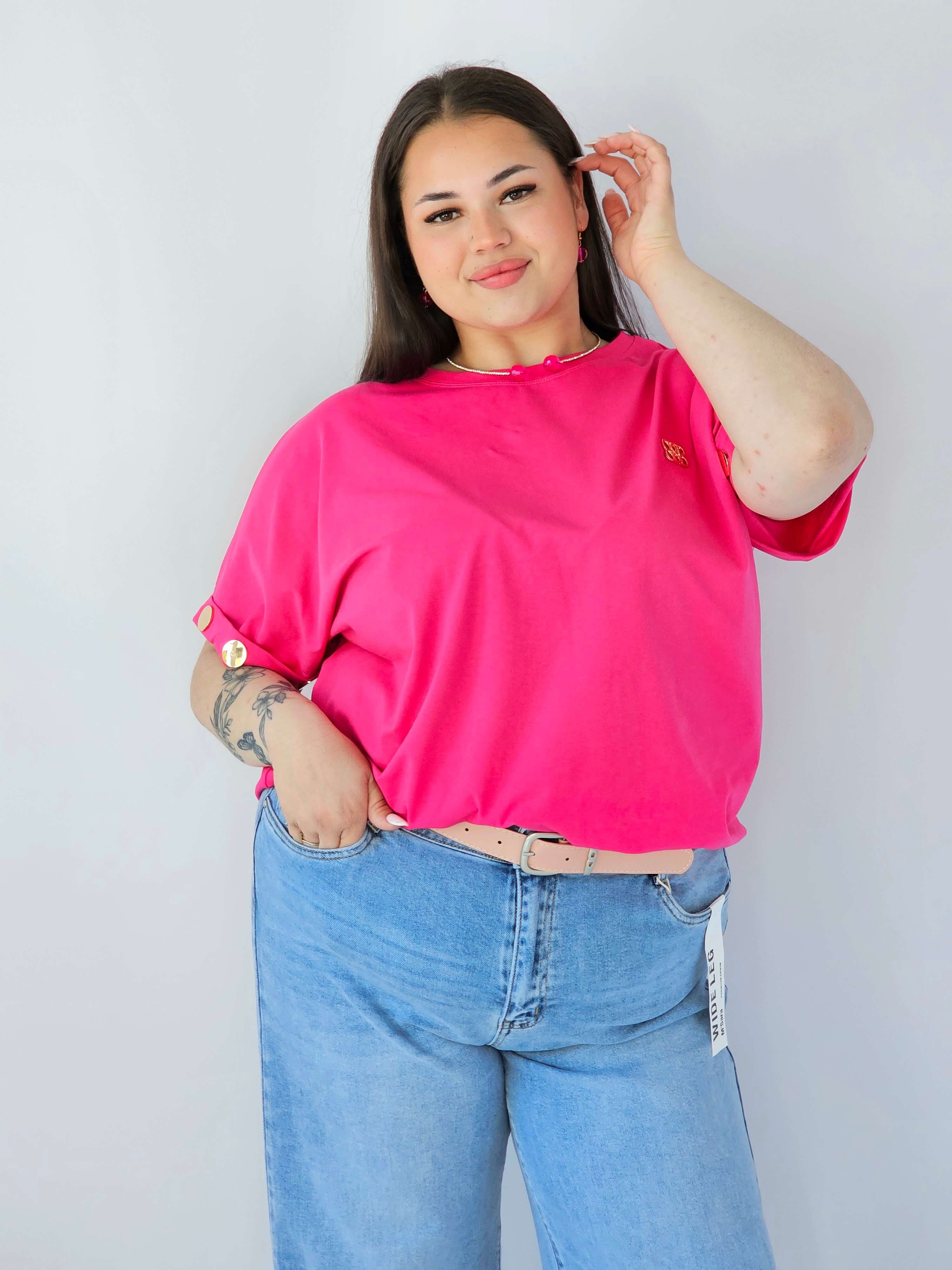 Bluzka Plus Size Luźna Z Krótkim Rękawem I Ozdobnymi Detalami Stylowa XL