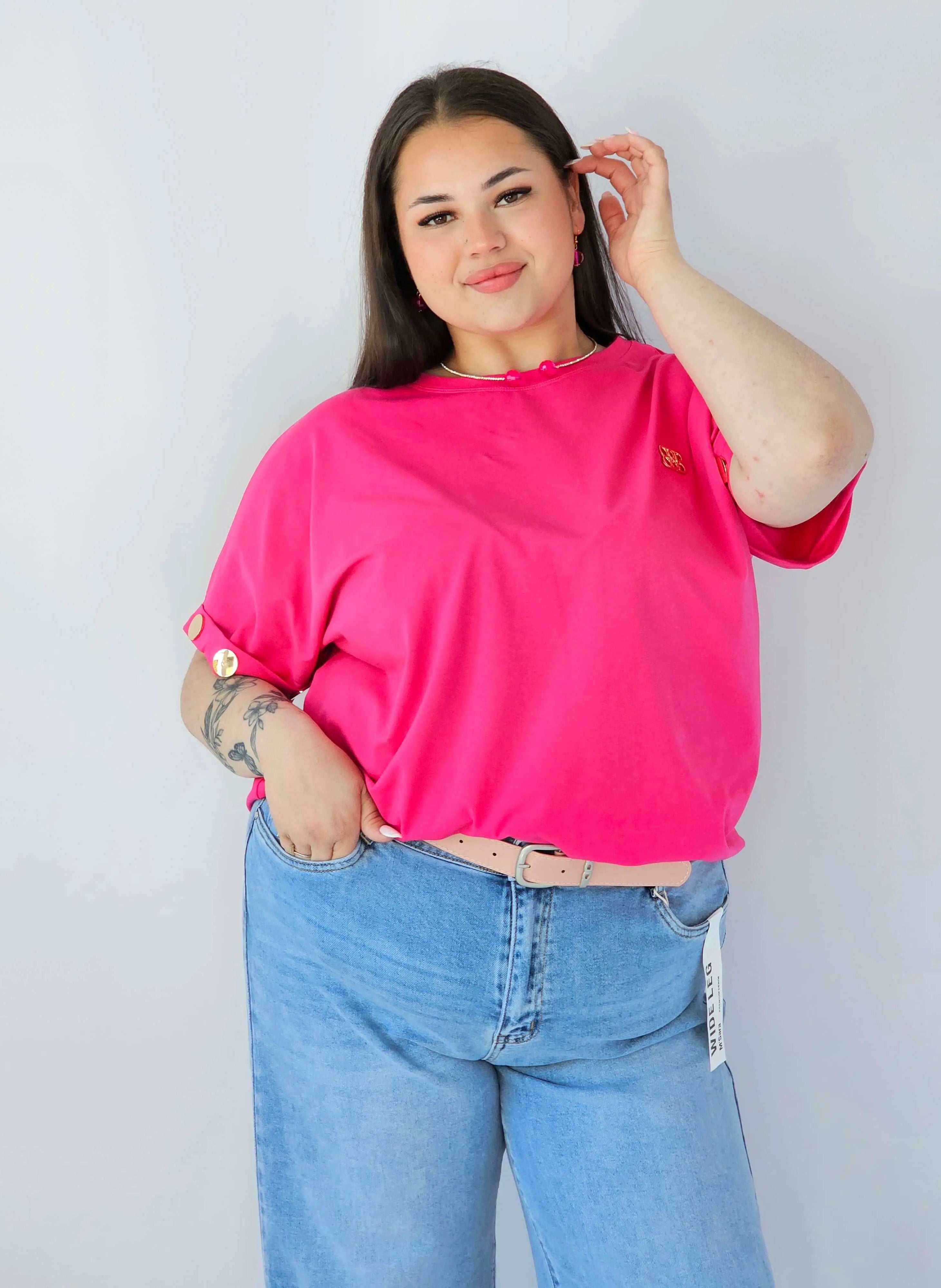 Bluzka Plus Size Luźna Z Krótkim Rękawem I Ozdobnymi Detalami Stylowa XL