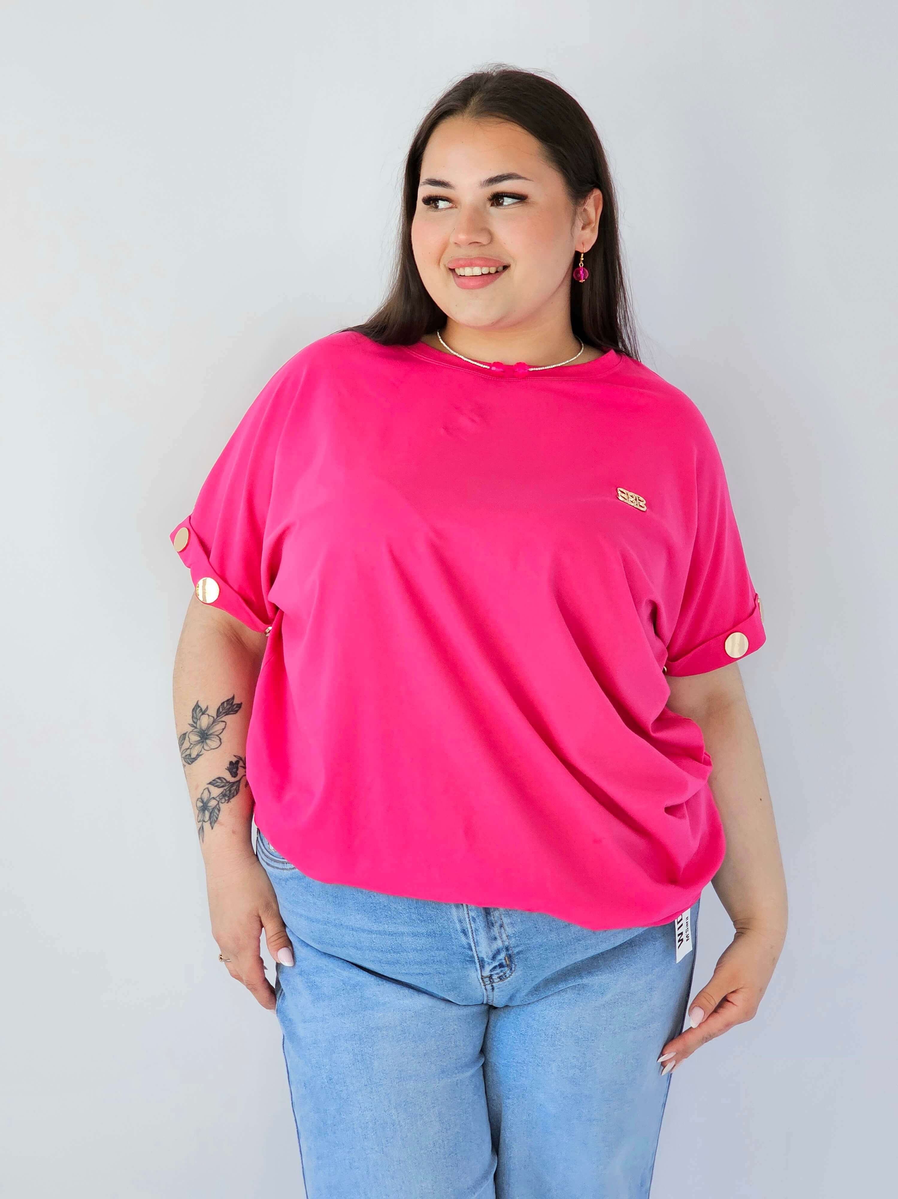 Bluzka Plus Size Luźna Z Krótkim Rękawem I Ozdobnymi Detalami Stylowa XL