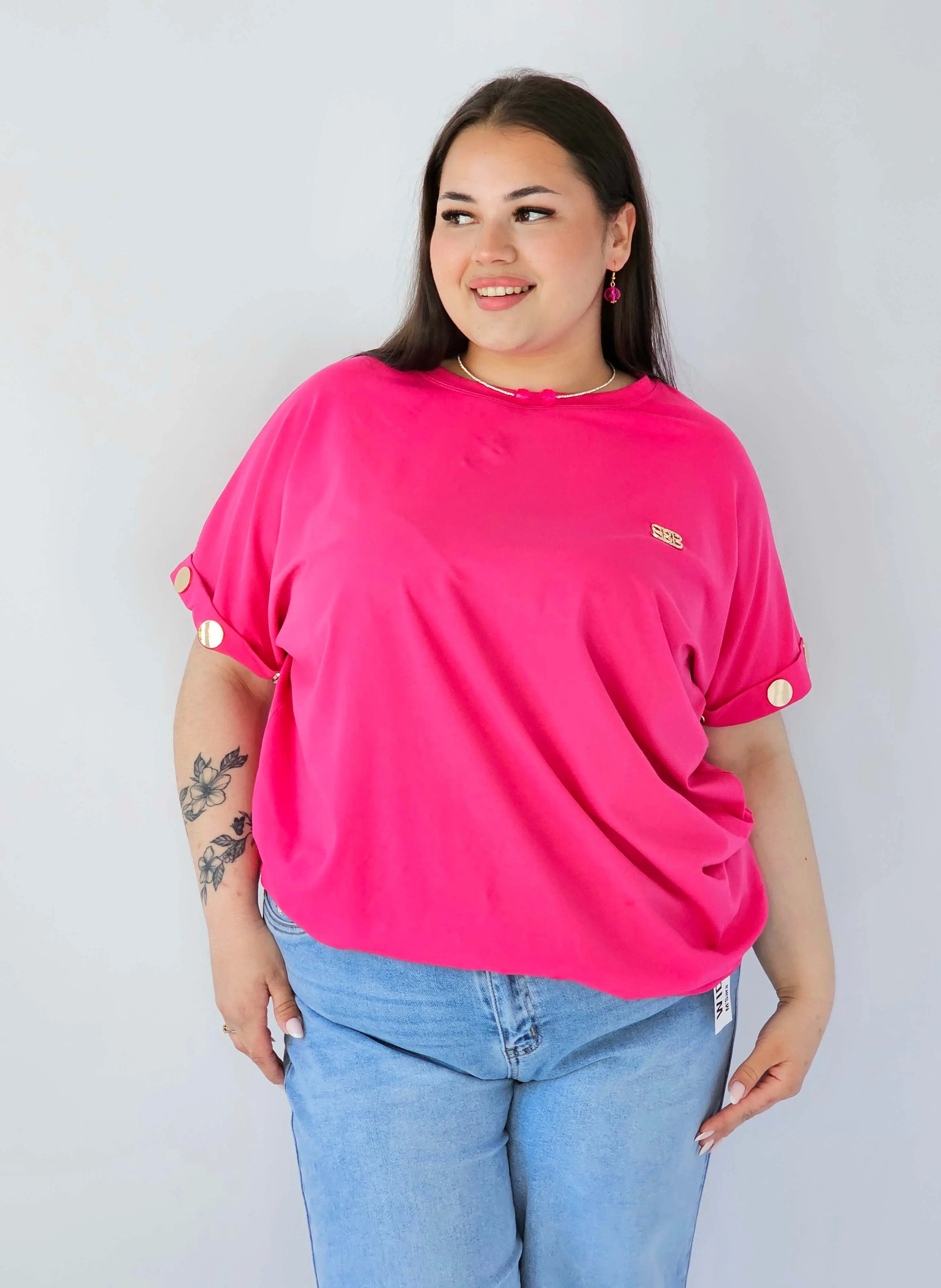 Bluzka Plus Size Luźna Z Krótkim Rękawem I Ozdobnymi Detalami Stylowa XL