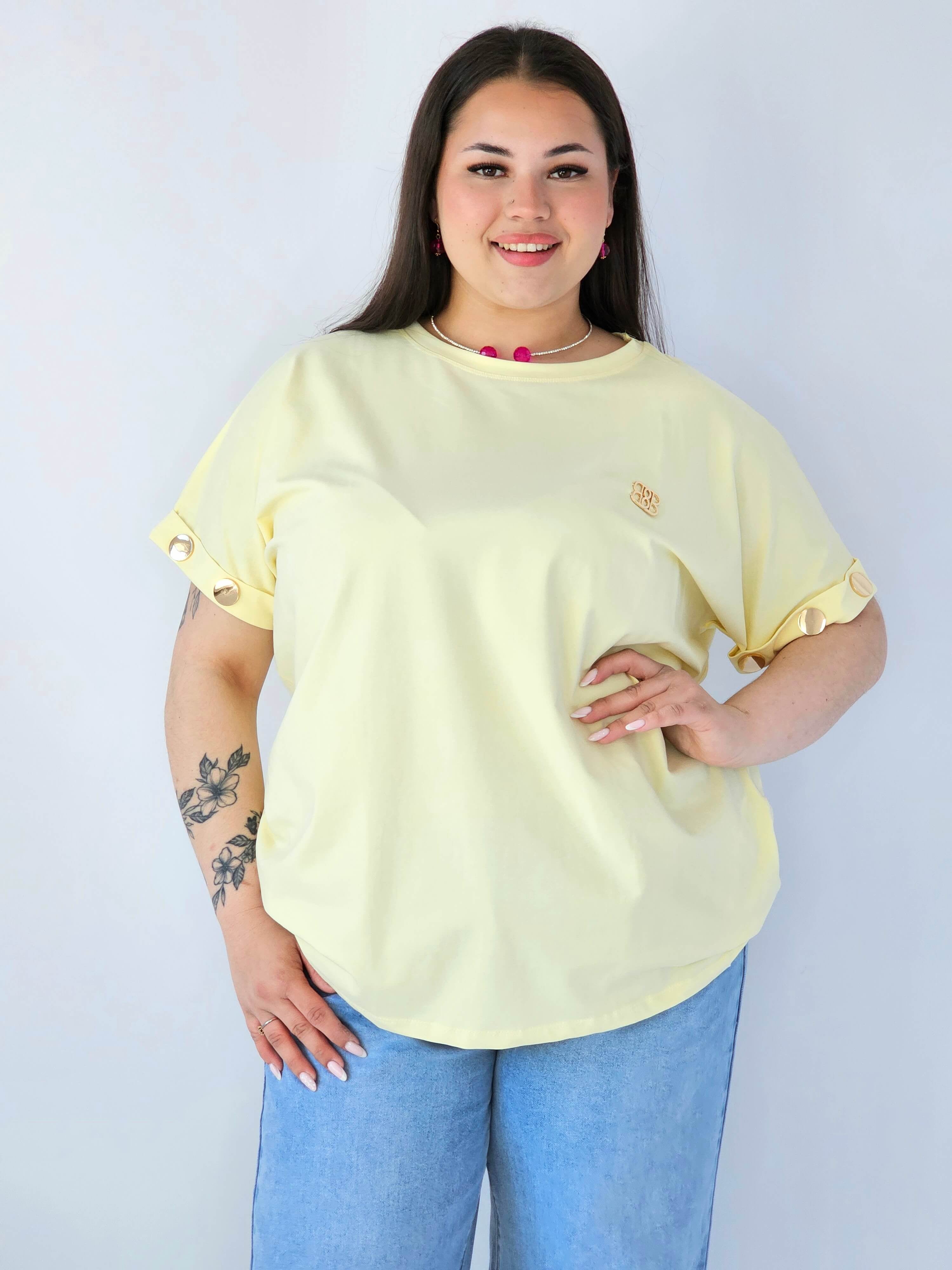 Bluzka Plus Size Luźna Z Krótkim Rękawem I Ozdobnymi Detalami Stylowa XL