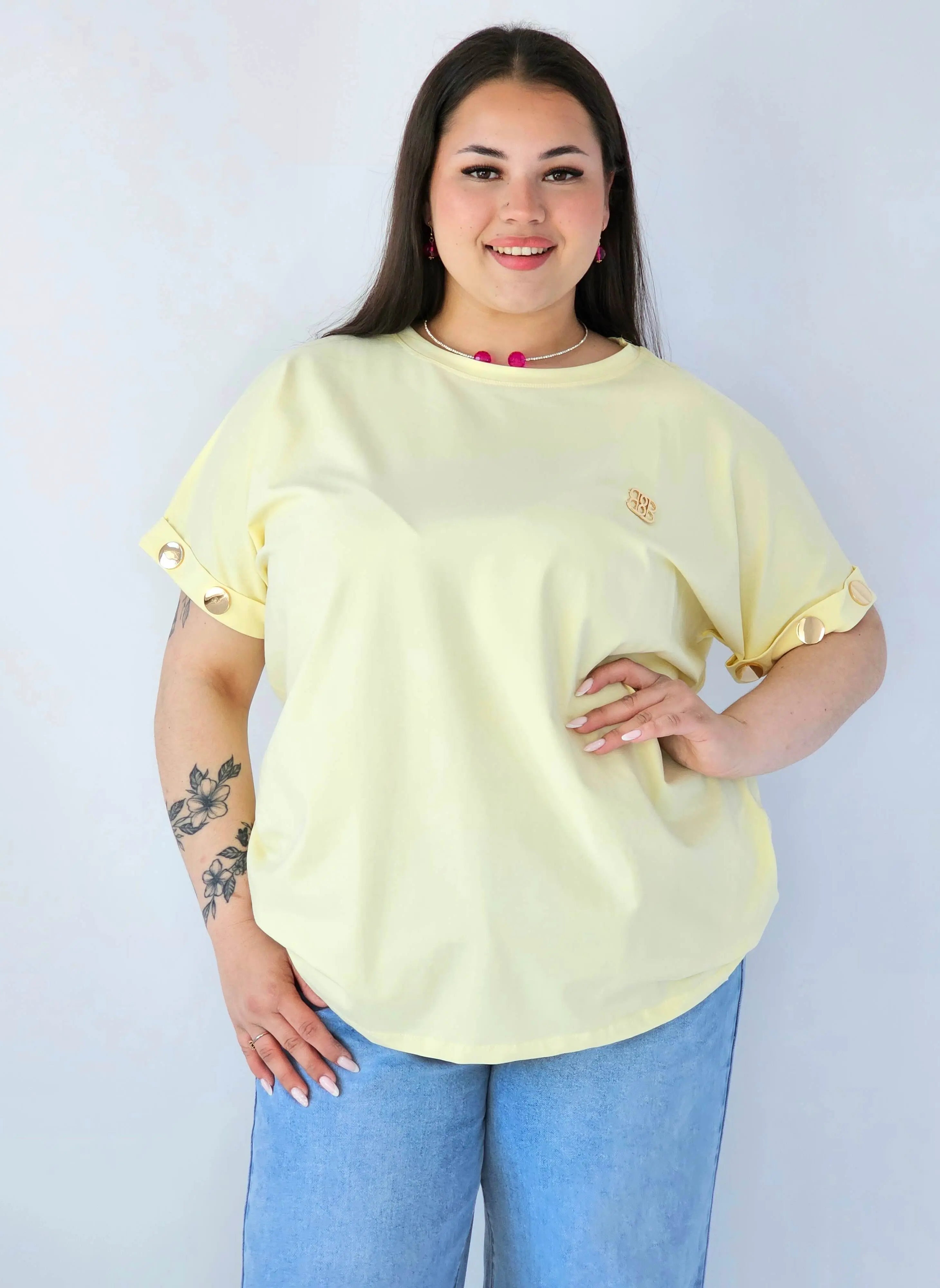Bluzka Plus Size Luźna Z Krótkim Rękawem I Ozdobnymi Detalami Stylowa XL