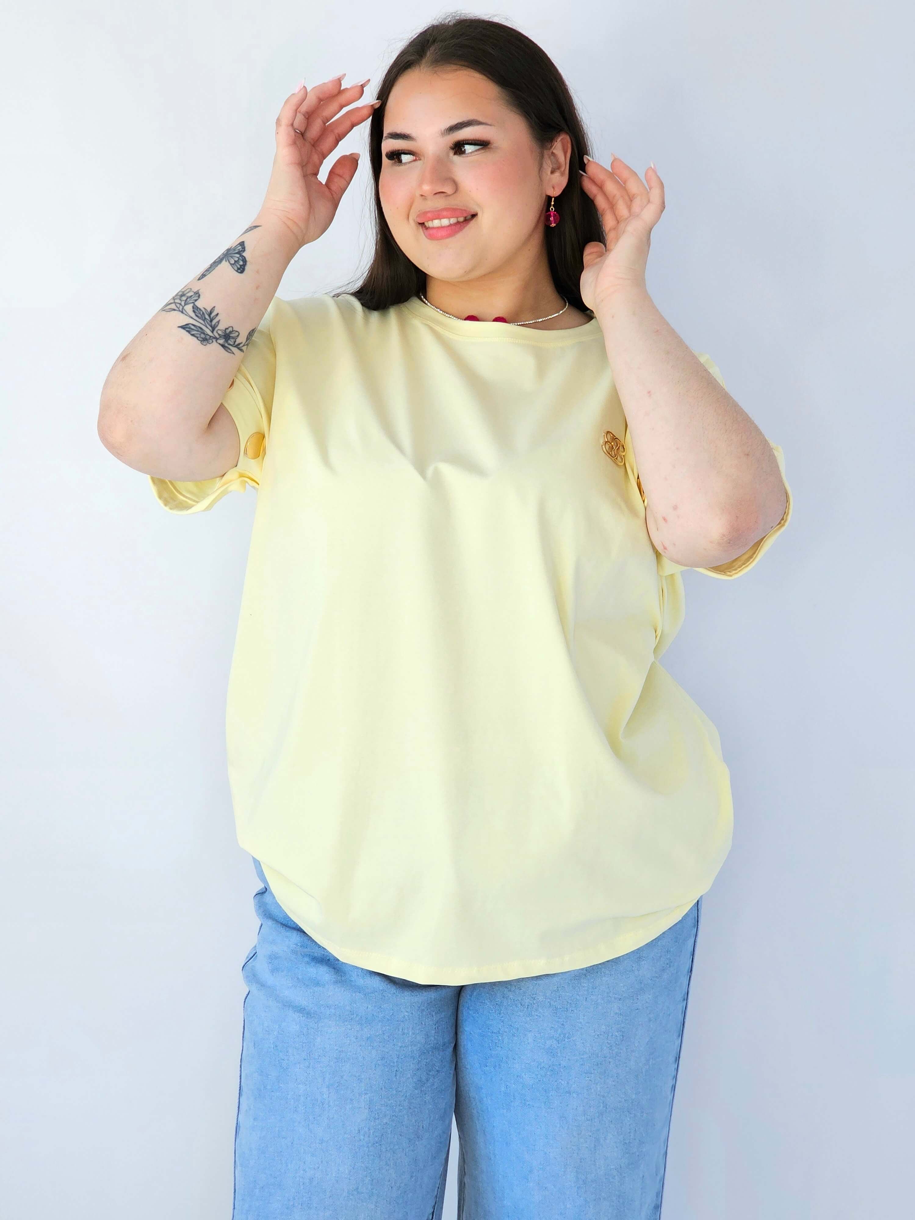 Bluzka Plus Size Luźna Z Krótkim Rękawem I Ozdobnymi Detalami Stylowa XL