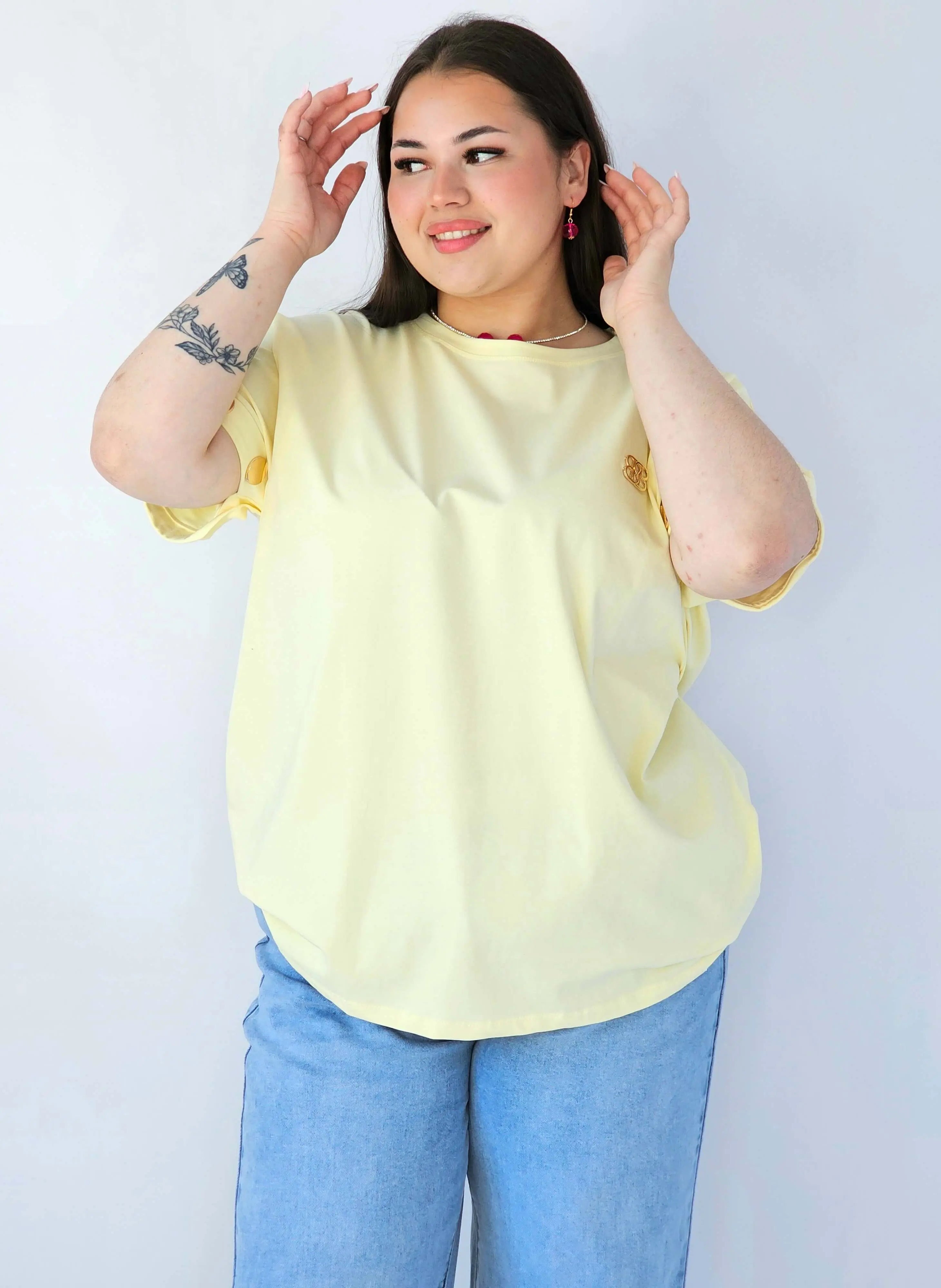 Bluzka Plus Size Luźna Z Krótkim Rękawem I Ozdobnymi Detalami Stylowa XL