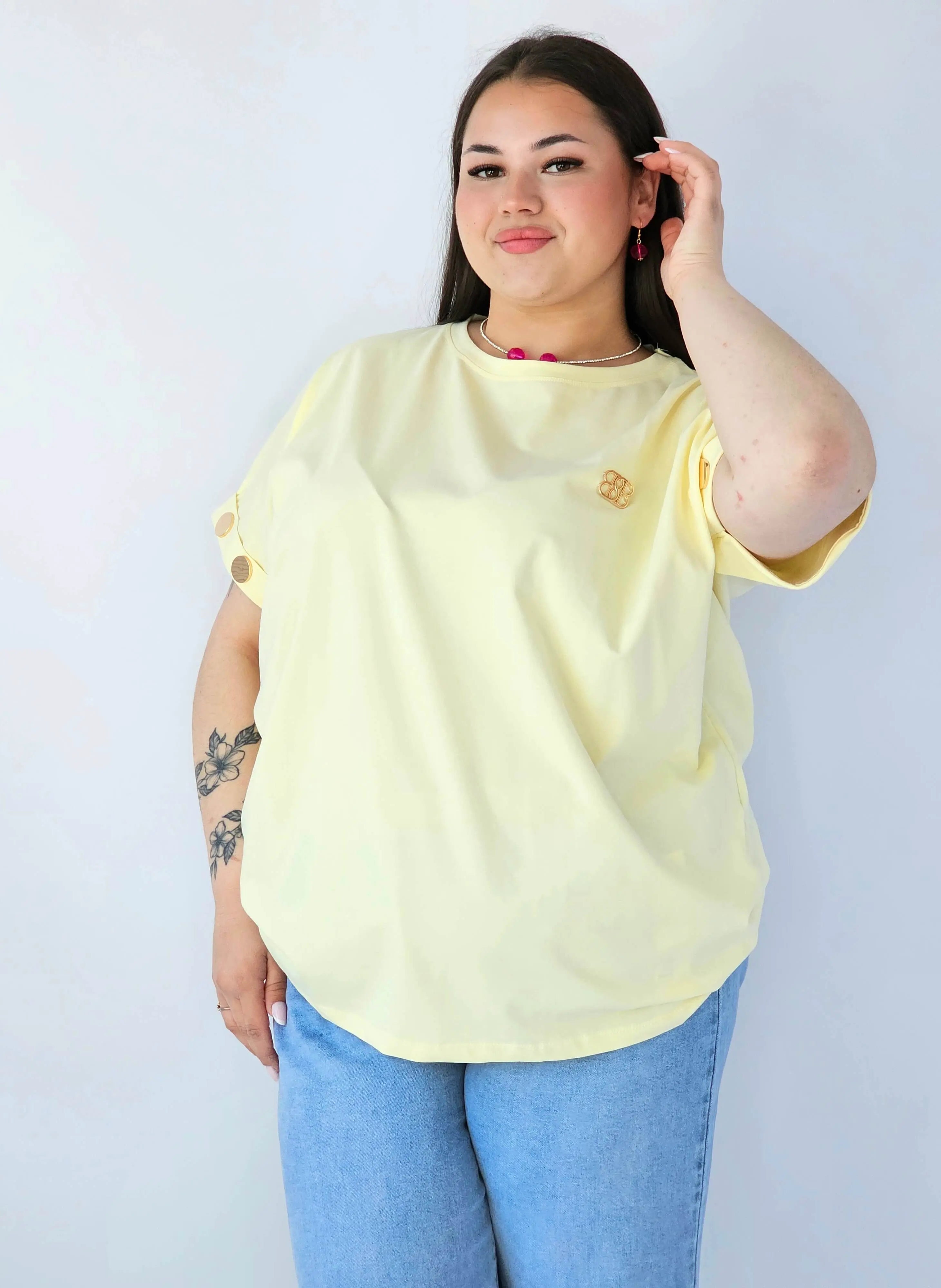 Bluzka Plus Size Luźna Z Krótkim Rękawem I Ozdobnymi Detalami Stylowa XL
