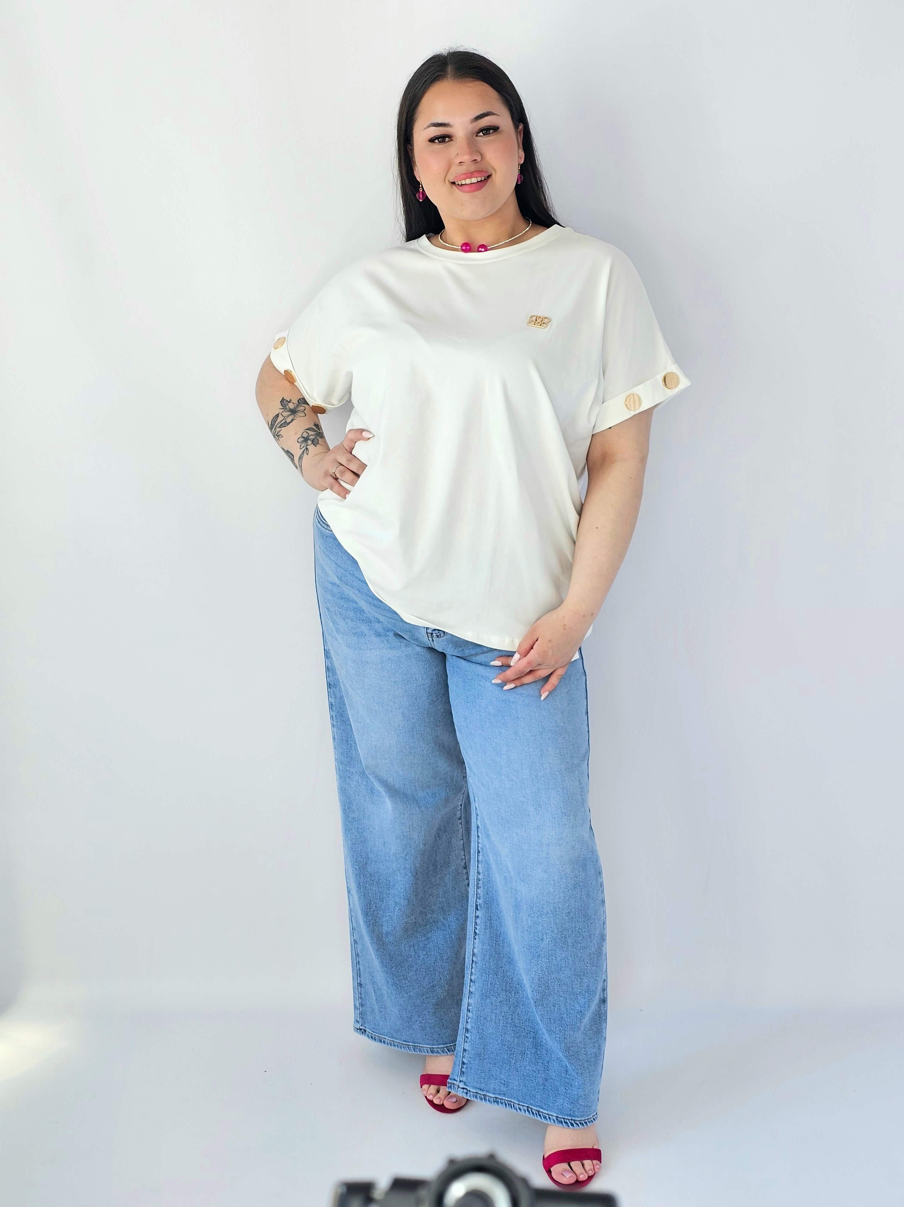 Bluzka Plus Size Luźna Z Krótkim Rękawem I Ozdobnymi Detalami Stylowa XL