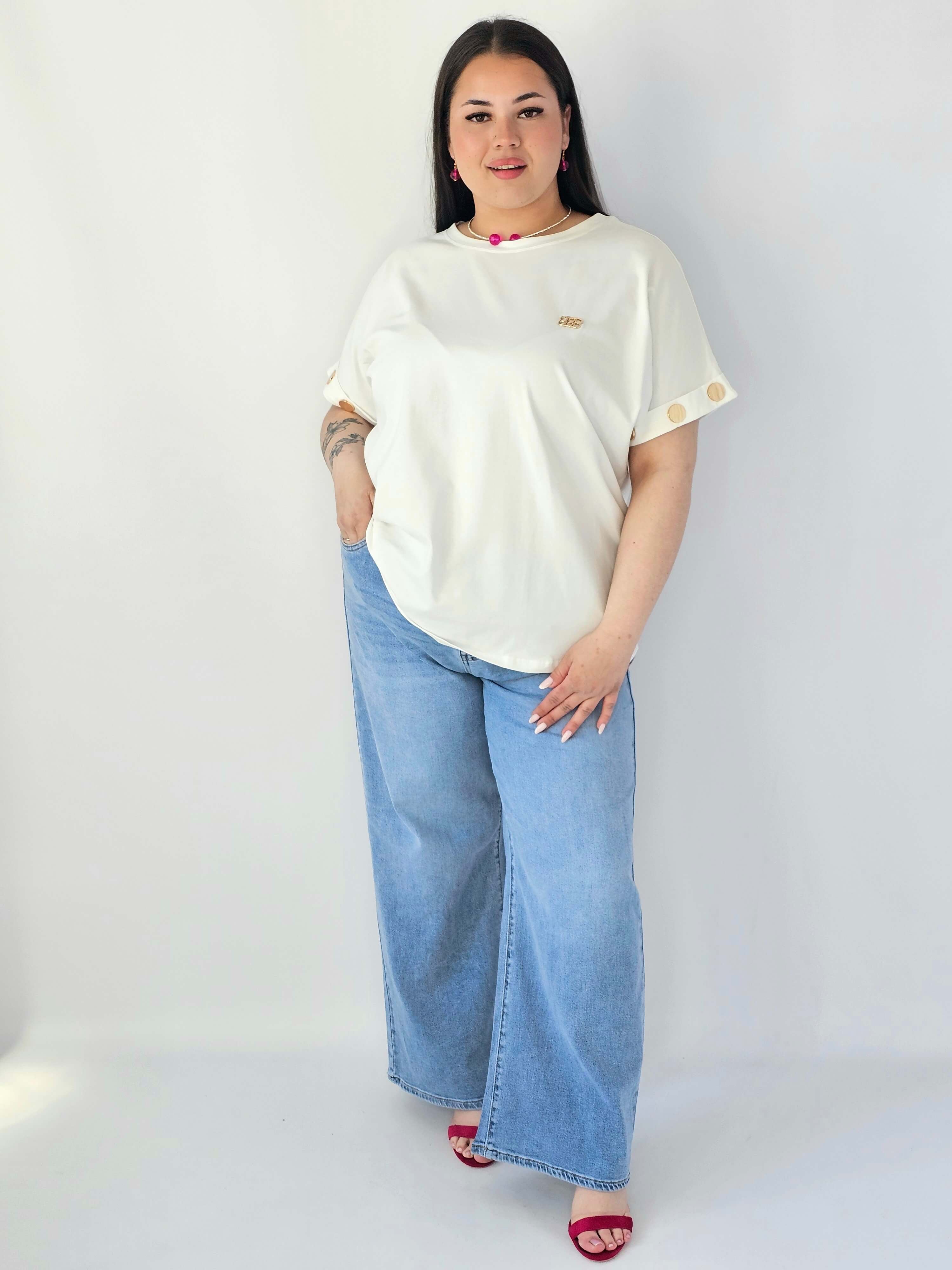Bluzka Plus Size Luźna Z Krótkim Rękawem I Ozdobnymi Detalami Stylowa XL