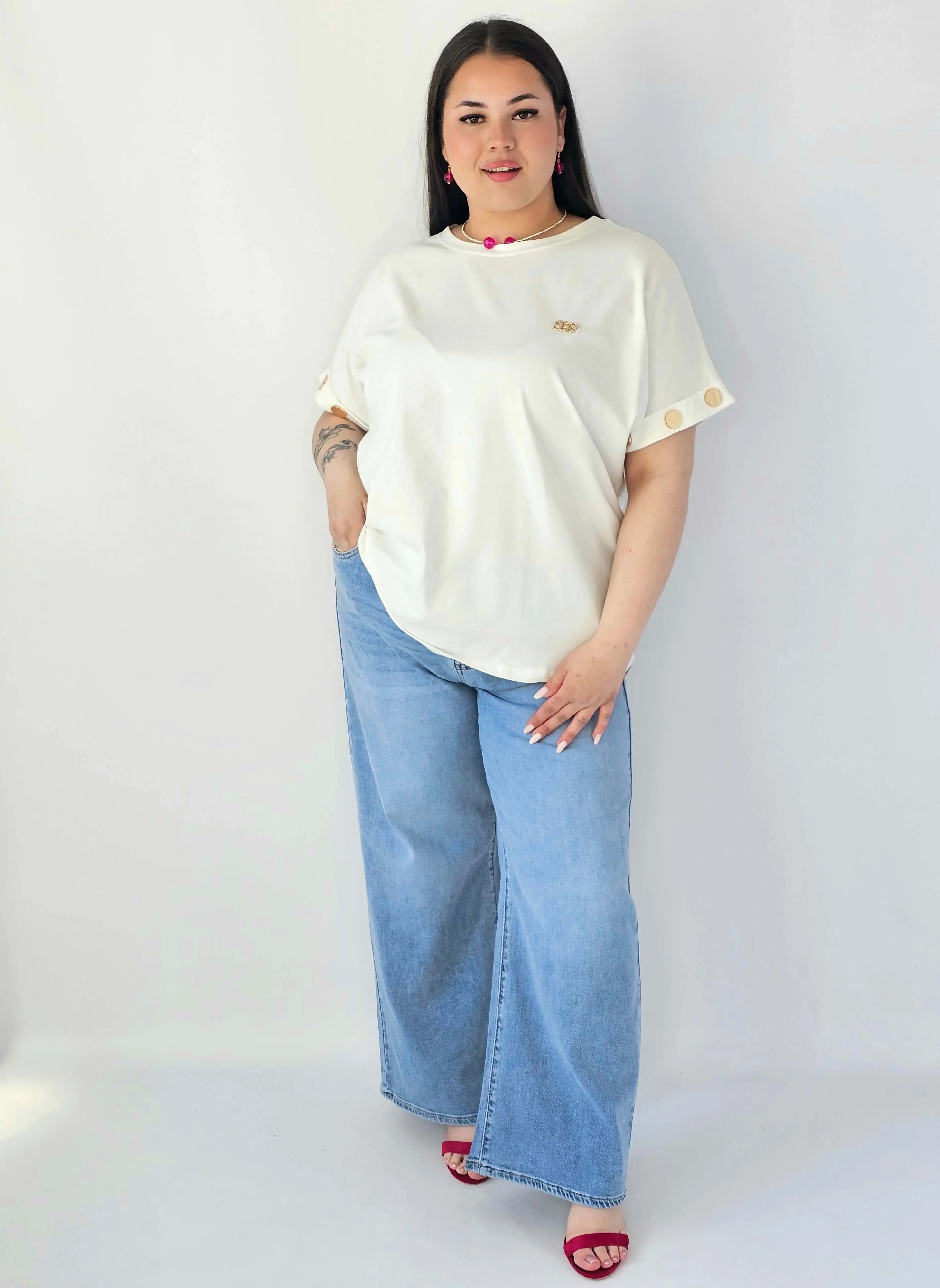 Bluzka Plus Size Luźna Z Krótkim Rękawem I Ozdobnymi Detalami Stylowa XL