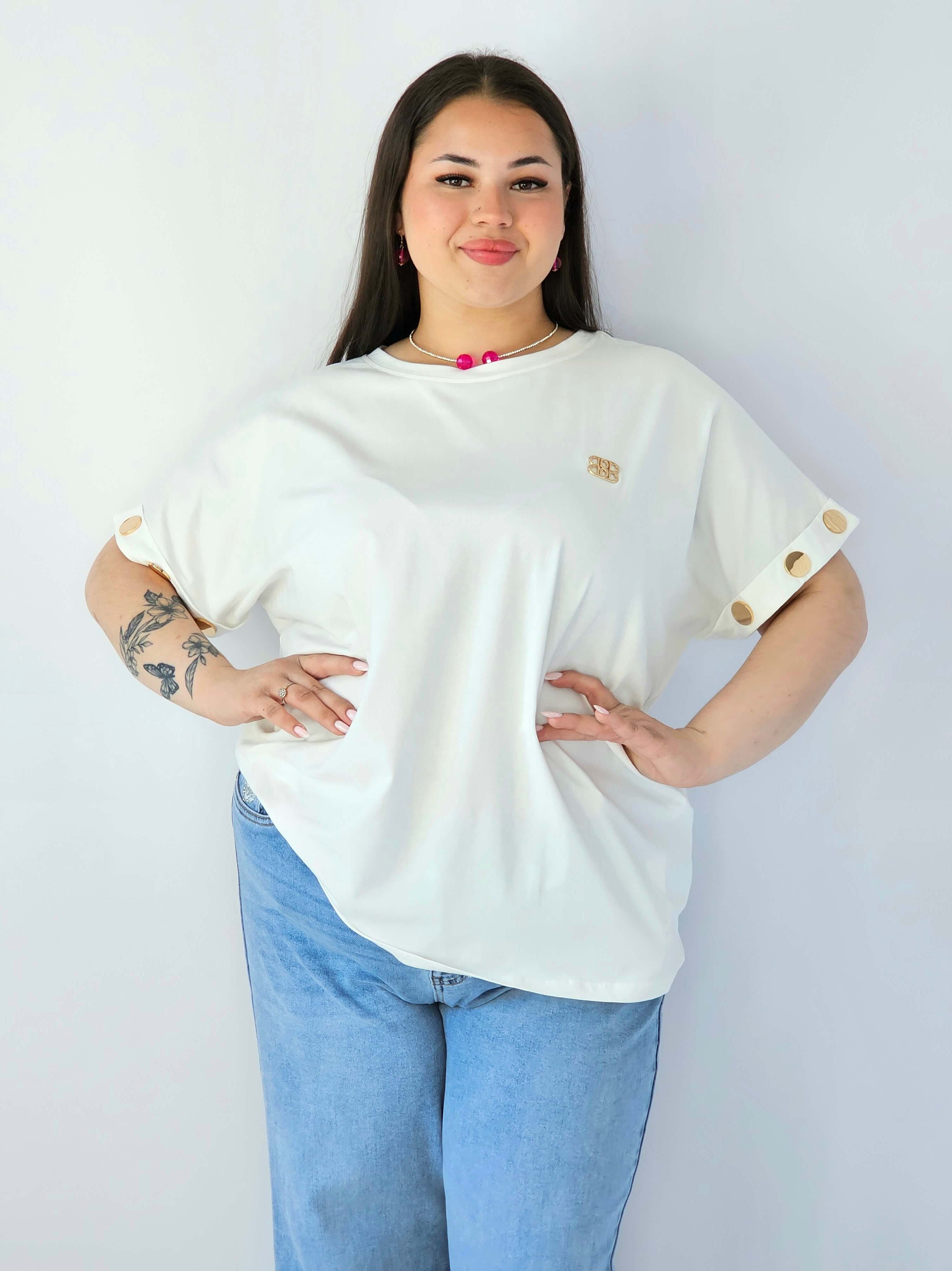 Bluzka Plus Size Luźna Z Krótkim Rękawem I Ozdobnymi Detalami Stylowa XL