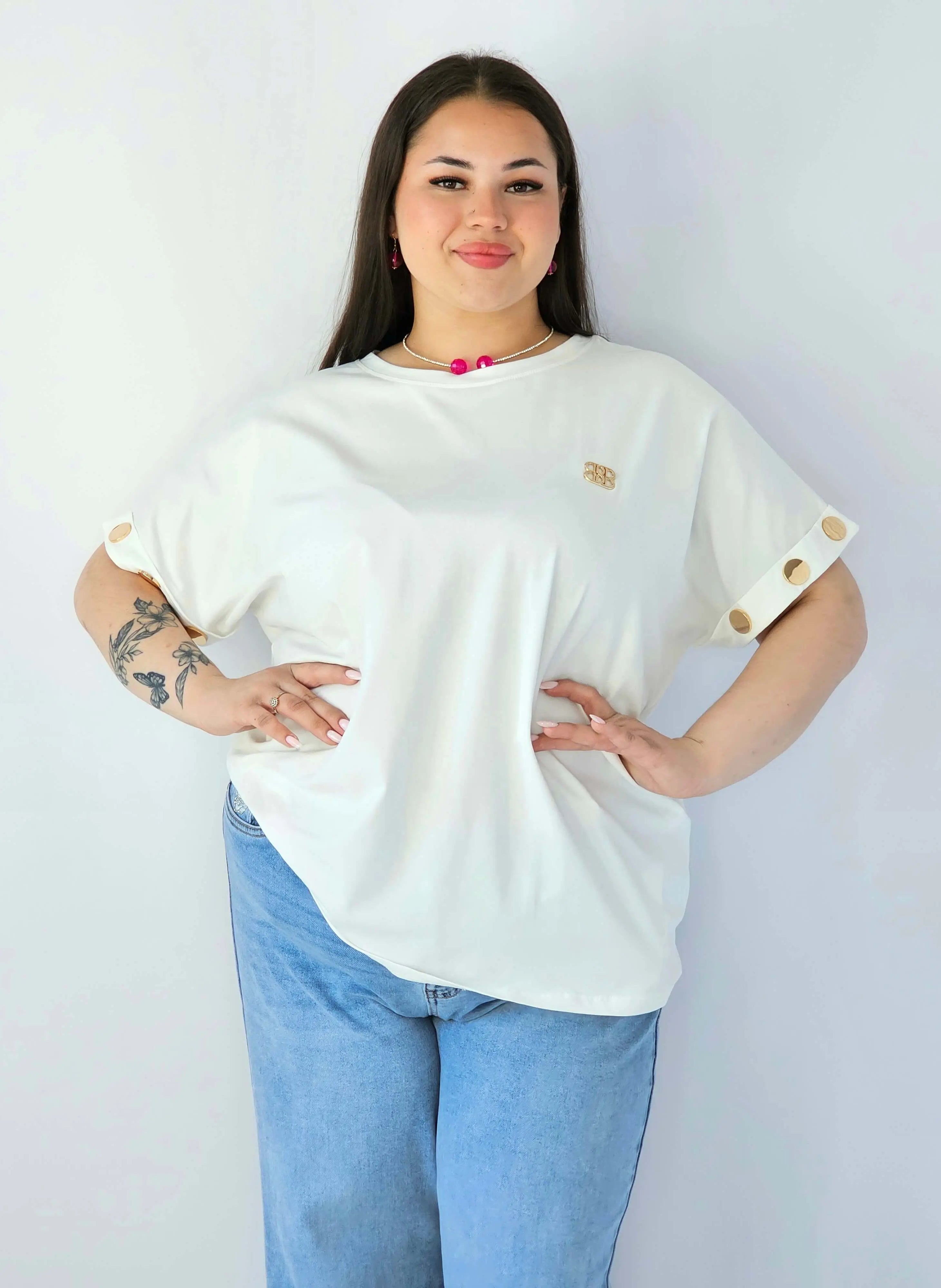 Bluzka Plus Size Luźna Z Krótkim Rękawem I Ozdobnymi Detalami Stylowa XL