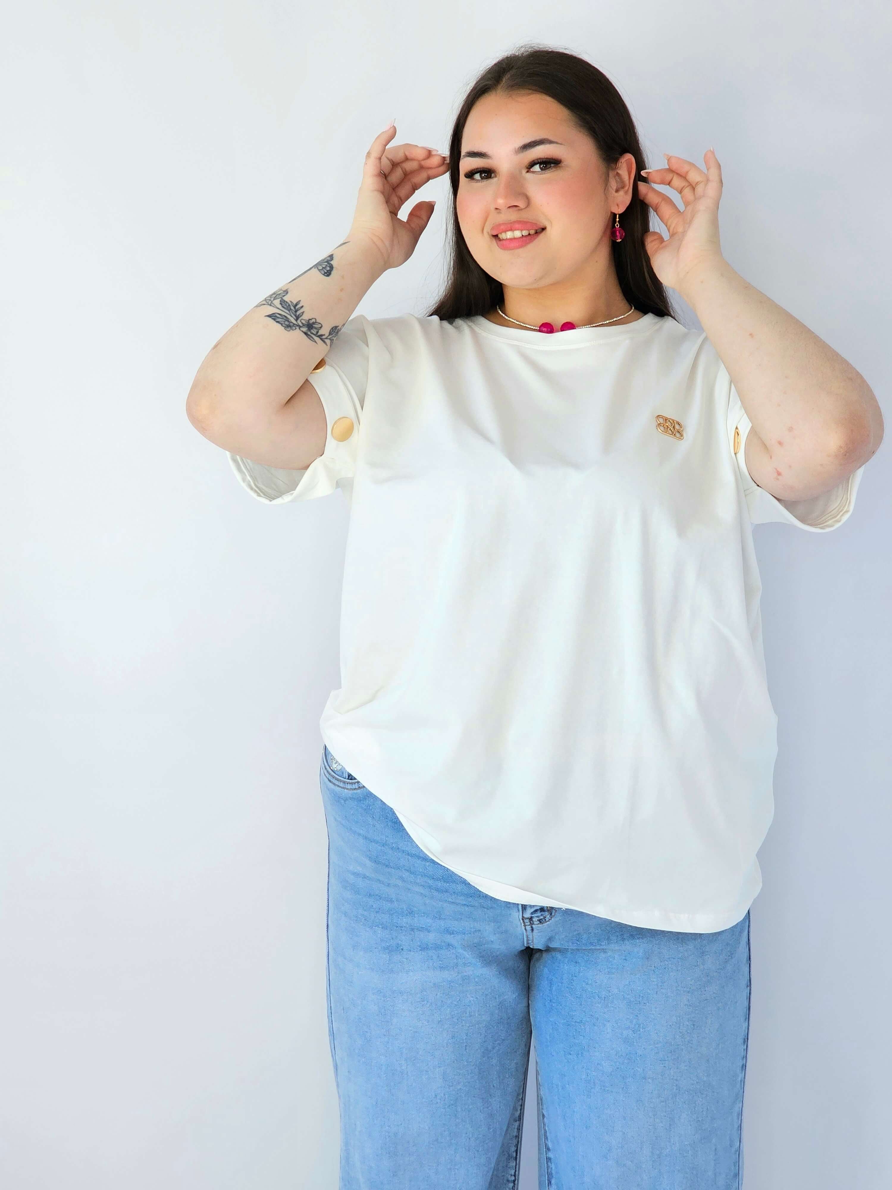 Bluzka Plus Size Luźna Z Krótkim Rękawem I Ozdobnymi Detalami Stylowa XL