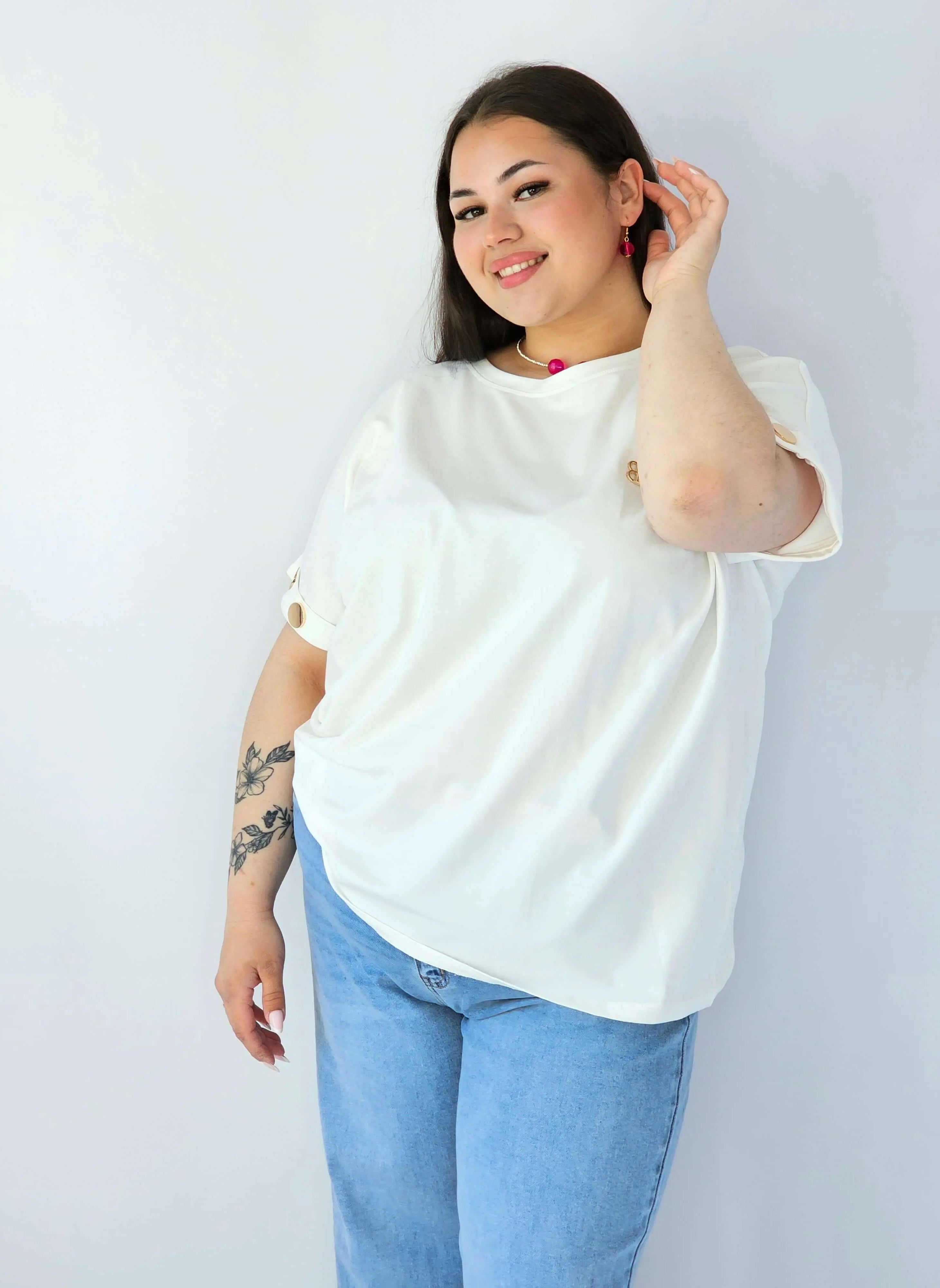 Bluzka Plus Size Luźna Z Krótkim Rękawem I Ozdobnymi Detalami Stylowa XL