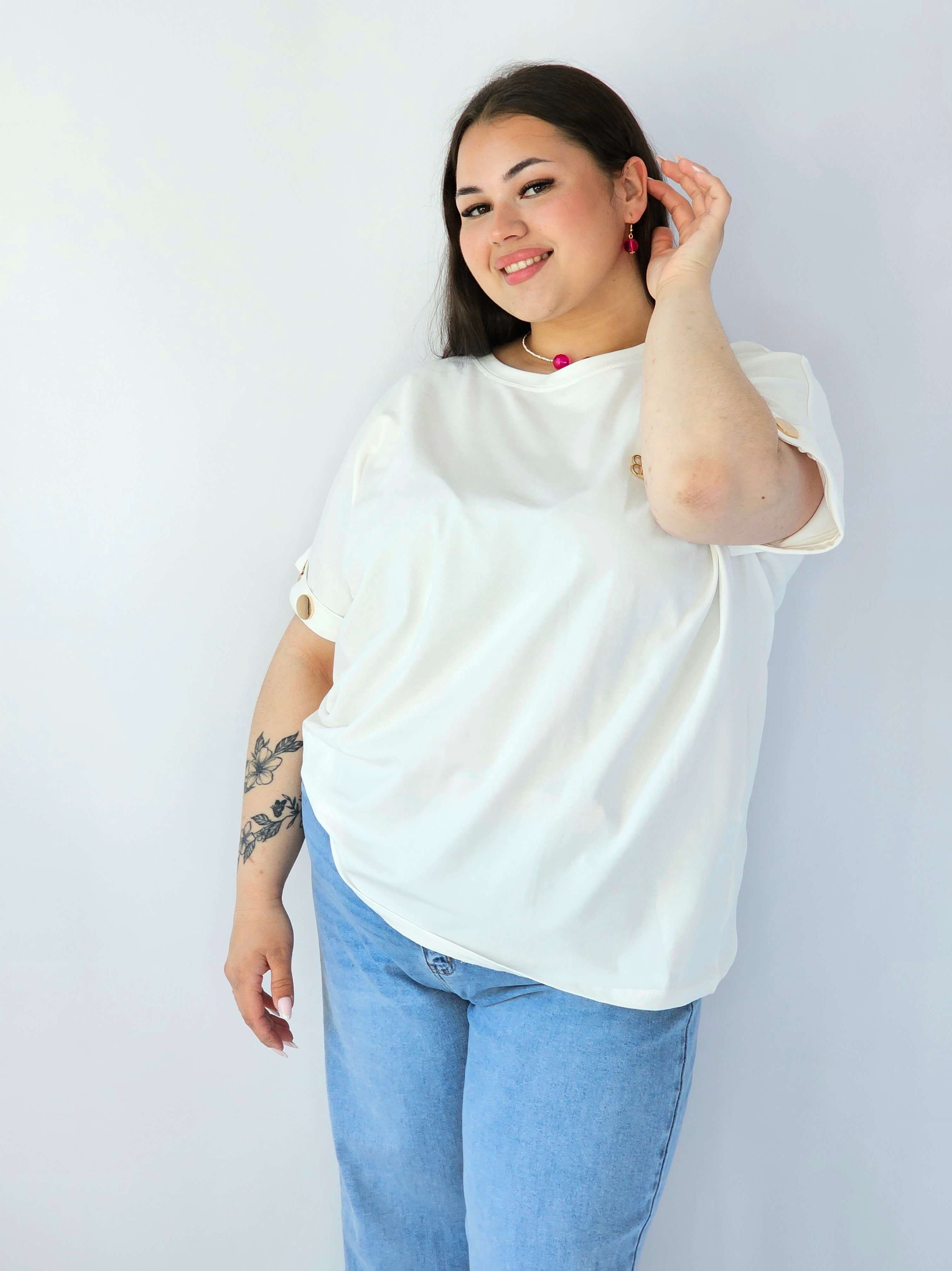 Bluzka Plus Size Luźna Z Krótkim Rękawem I Ozdobnymi Detalami Stylowa XL