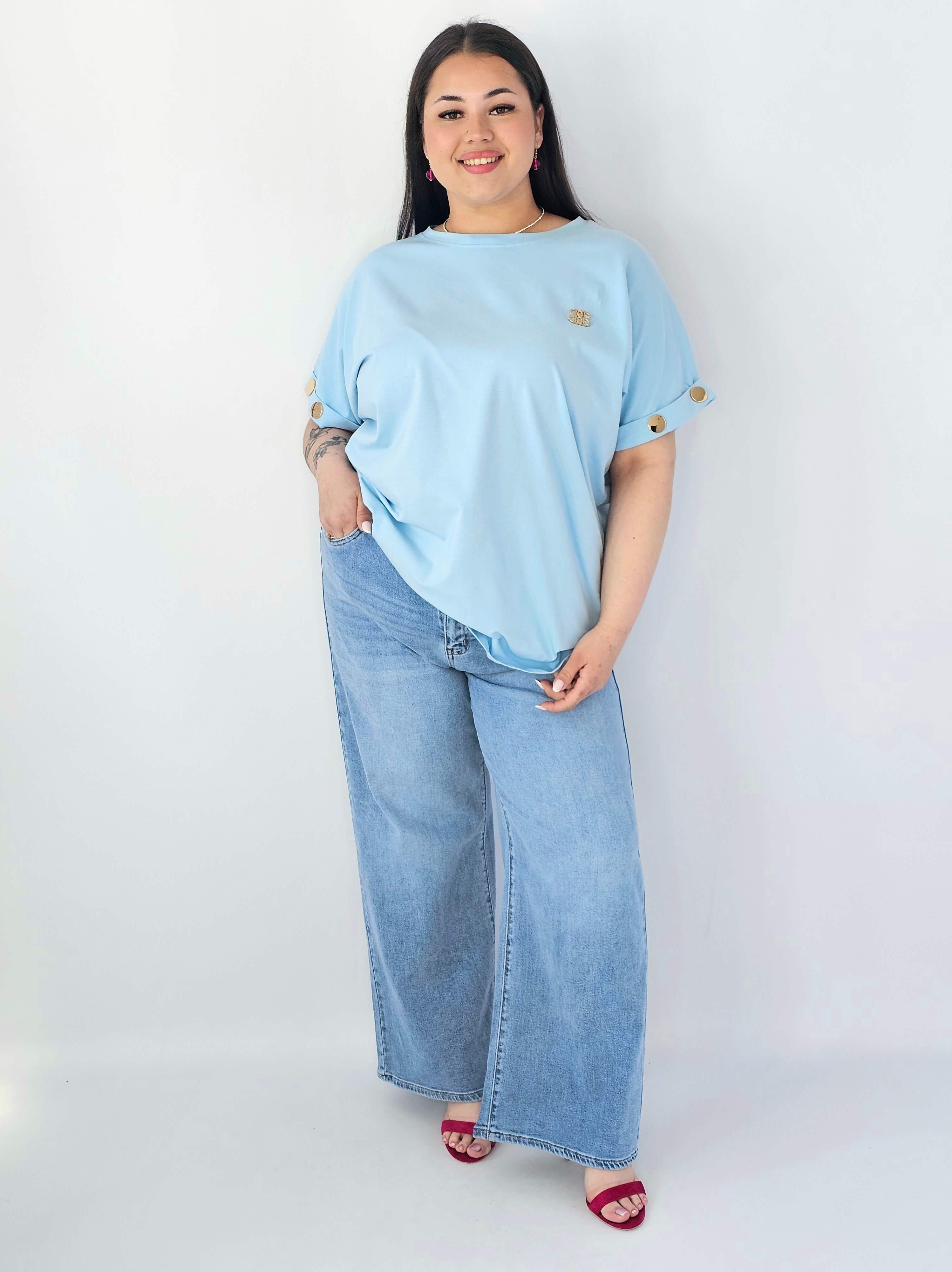 Bluzka Plus Size Luźna Z Krótkim Rękawem I Ozdobnymi Detalami Stylowa XL