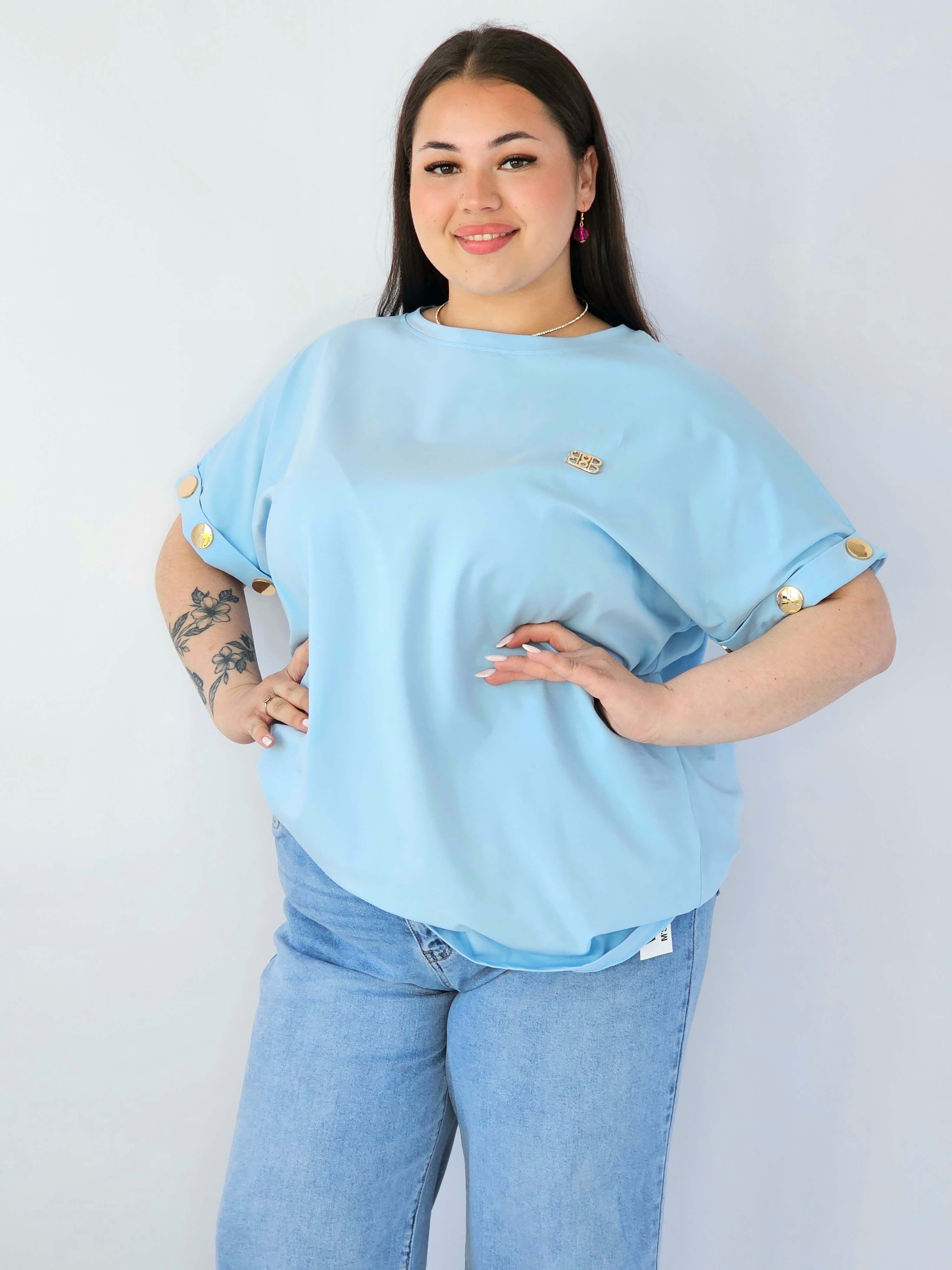 Bluzka Plus Size Luźna Z Krótkim Rękawem I Ozdobnymi Detalami Stylowa XL