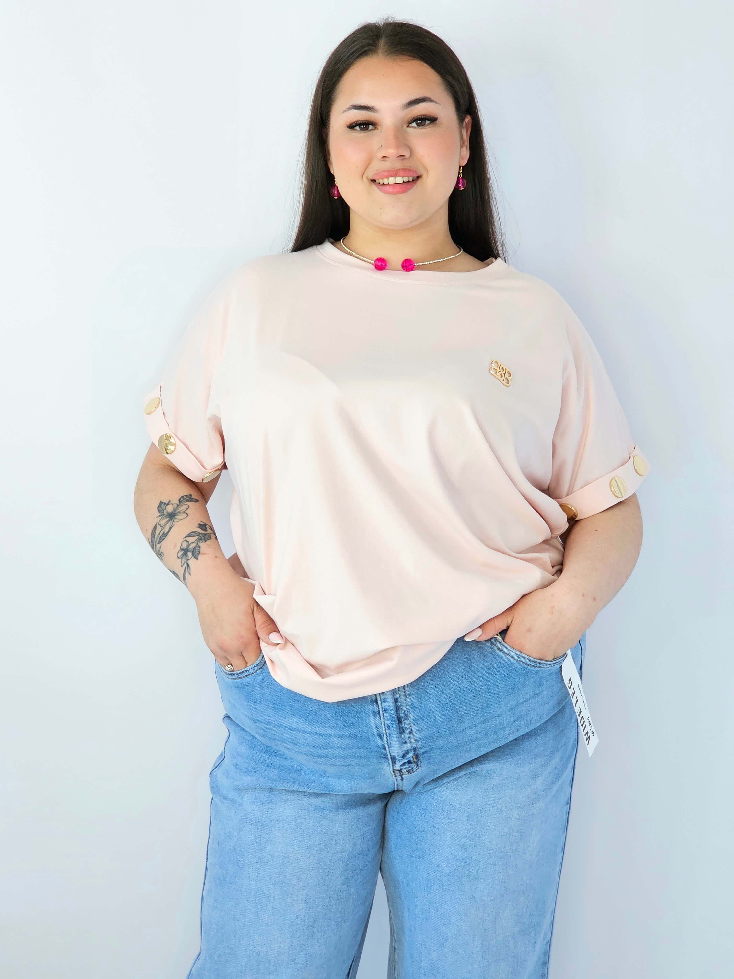 Bluzka Plus Size Luźna Z Krótkim Rękawem I Ozdobnymi Detalami Stylowa XL