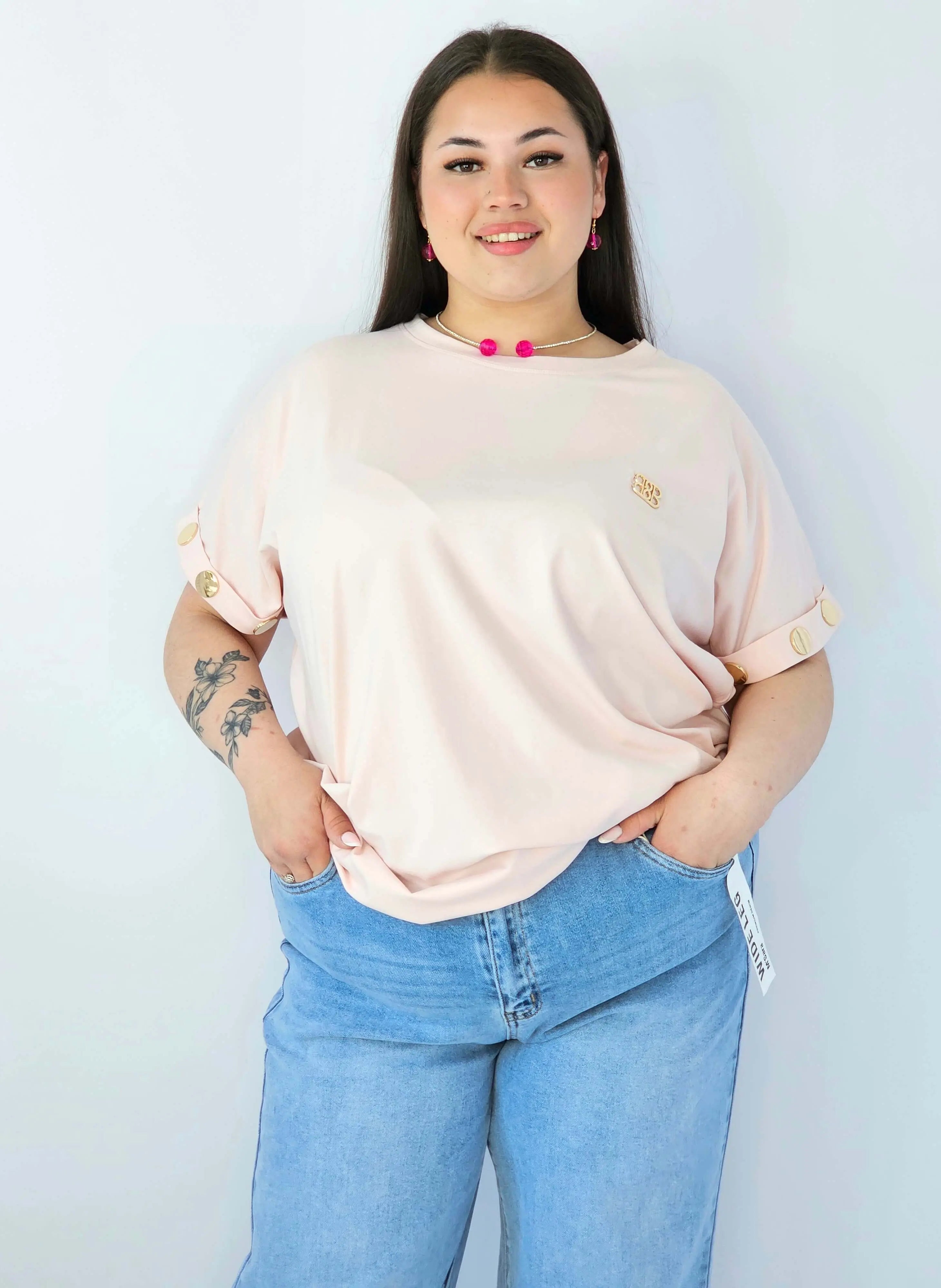 Bluzka Plus Size Luźna Z Krótkim Rękawem I Ozdobnymi Detalami Stylowa XL