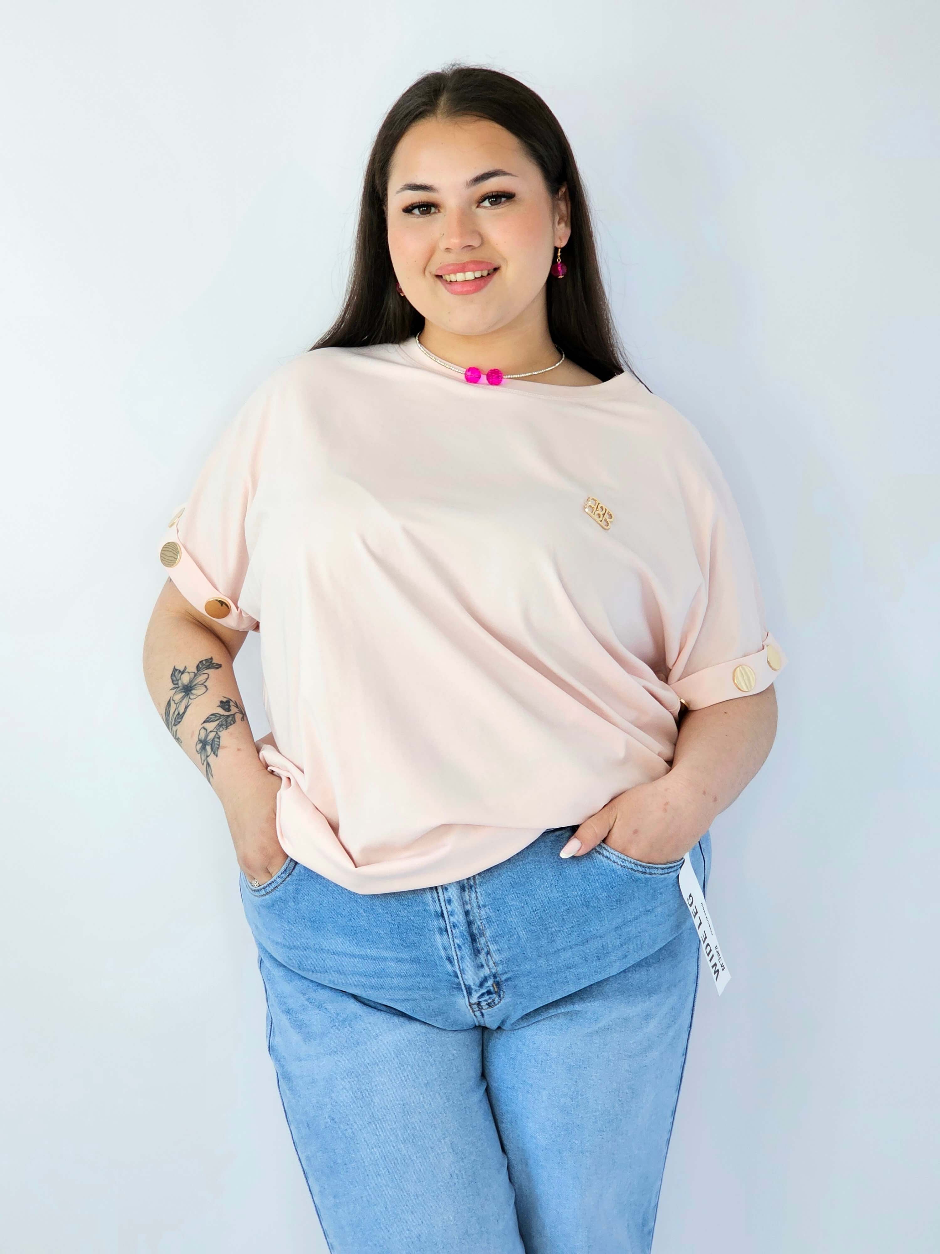 Bluzka Plus Size Luźna Z Krótkim Rękawem I Ozdobnymi Detalami Stylowa XL
