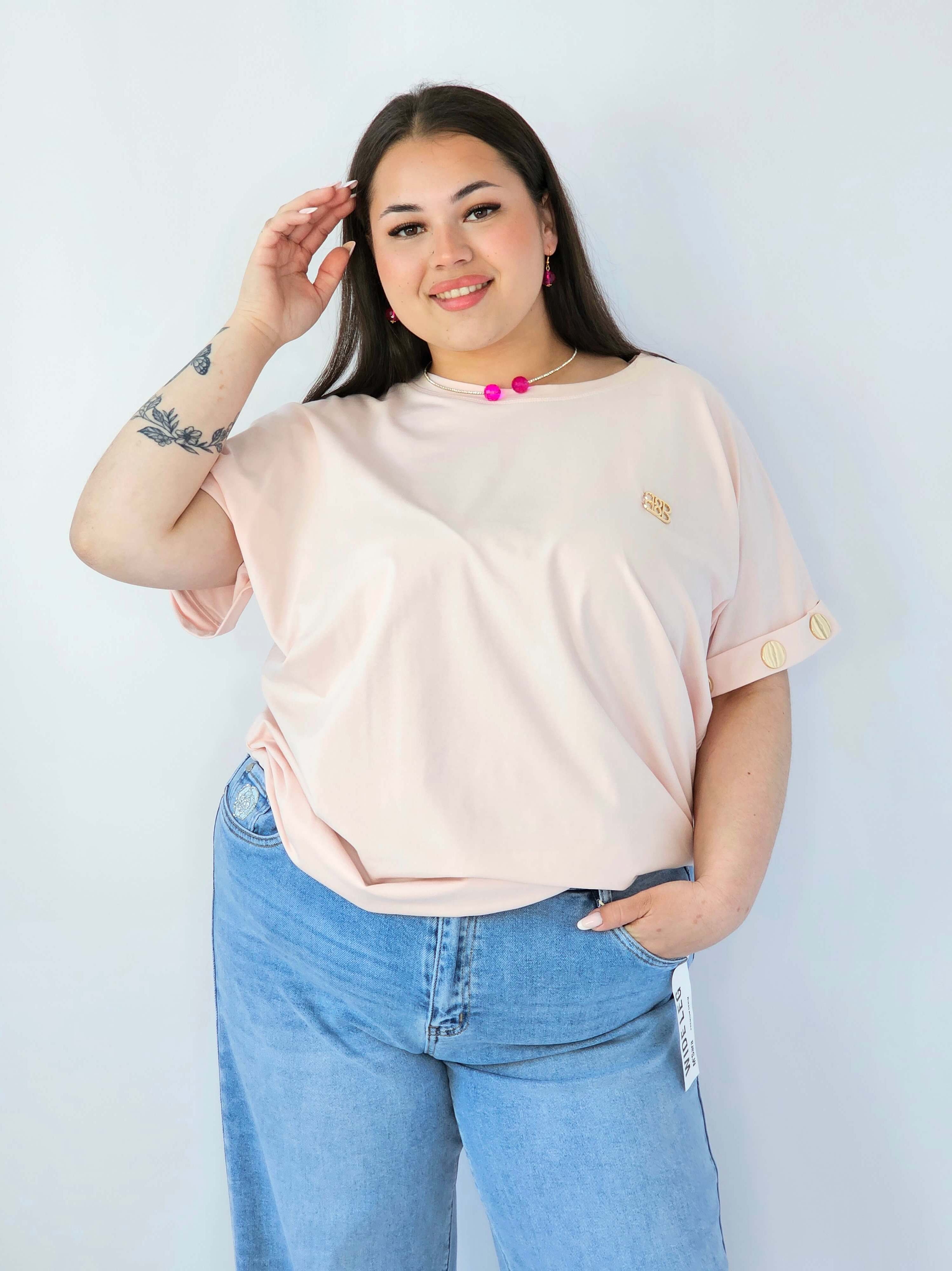 Bluzka Plus Size Luźna Z Krótkim Rękawem I Ozdobnymi Detalami Stylowa XL