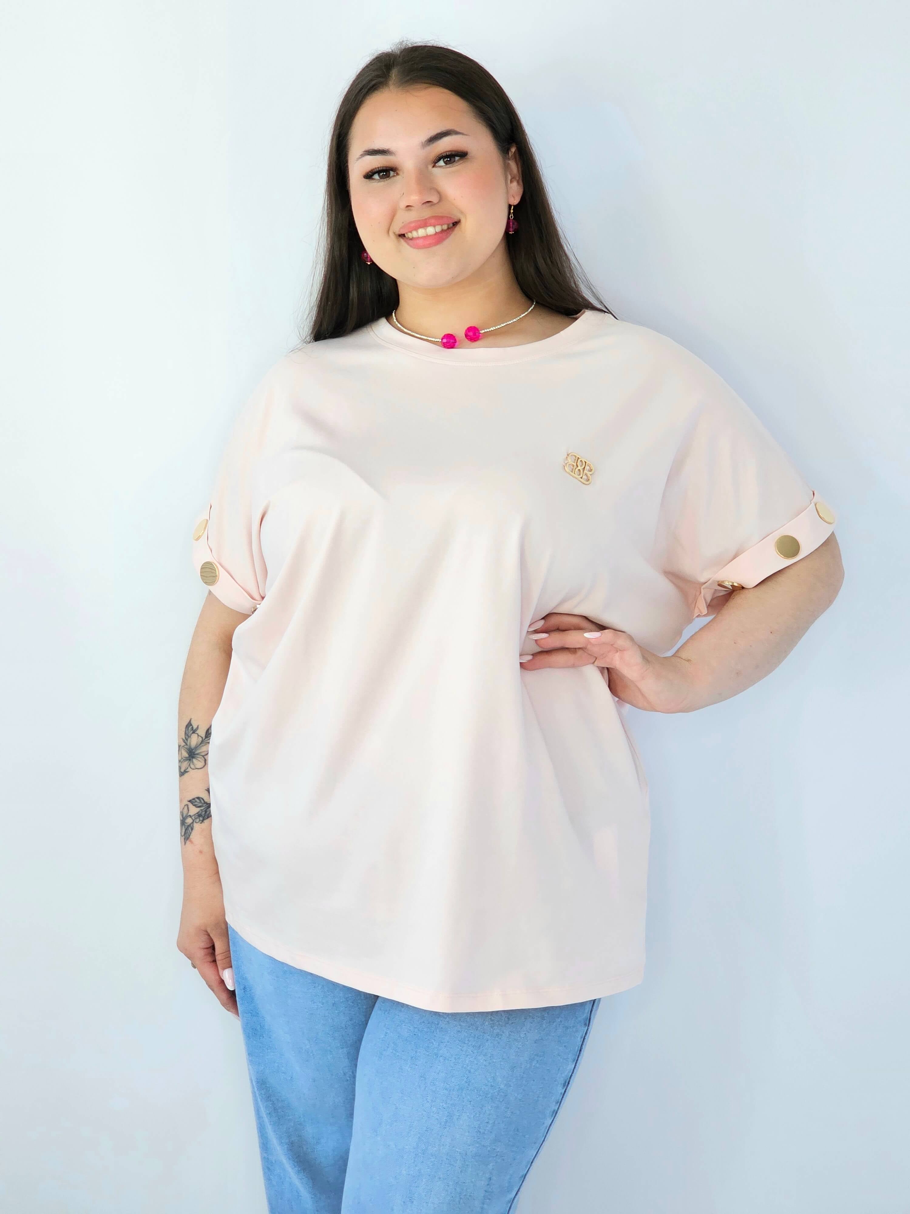 Bluzka Plus Size Luźna Z Krótkim Rękawem I Ozdobnymi Detalami Stylowa XL