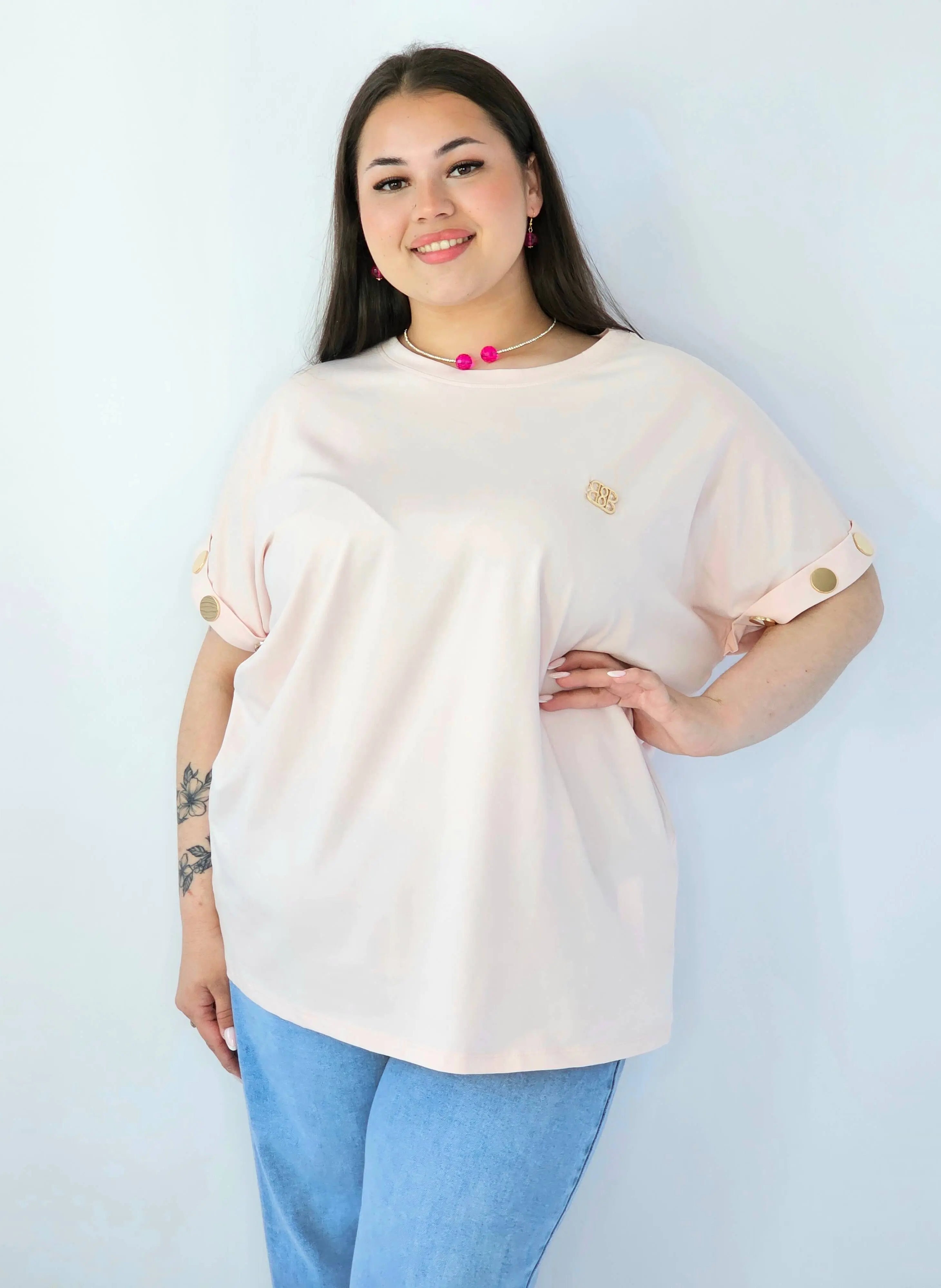 Bluzka Plus Size Luźna Z Krótkim Rękawem I Ozdobnymi Detalami Stylowa XL