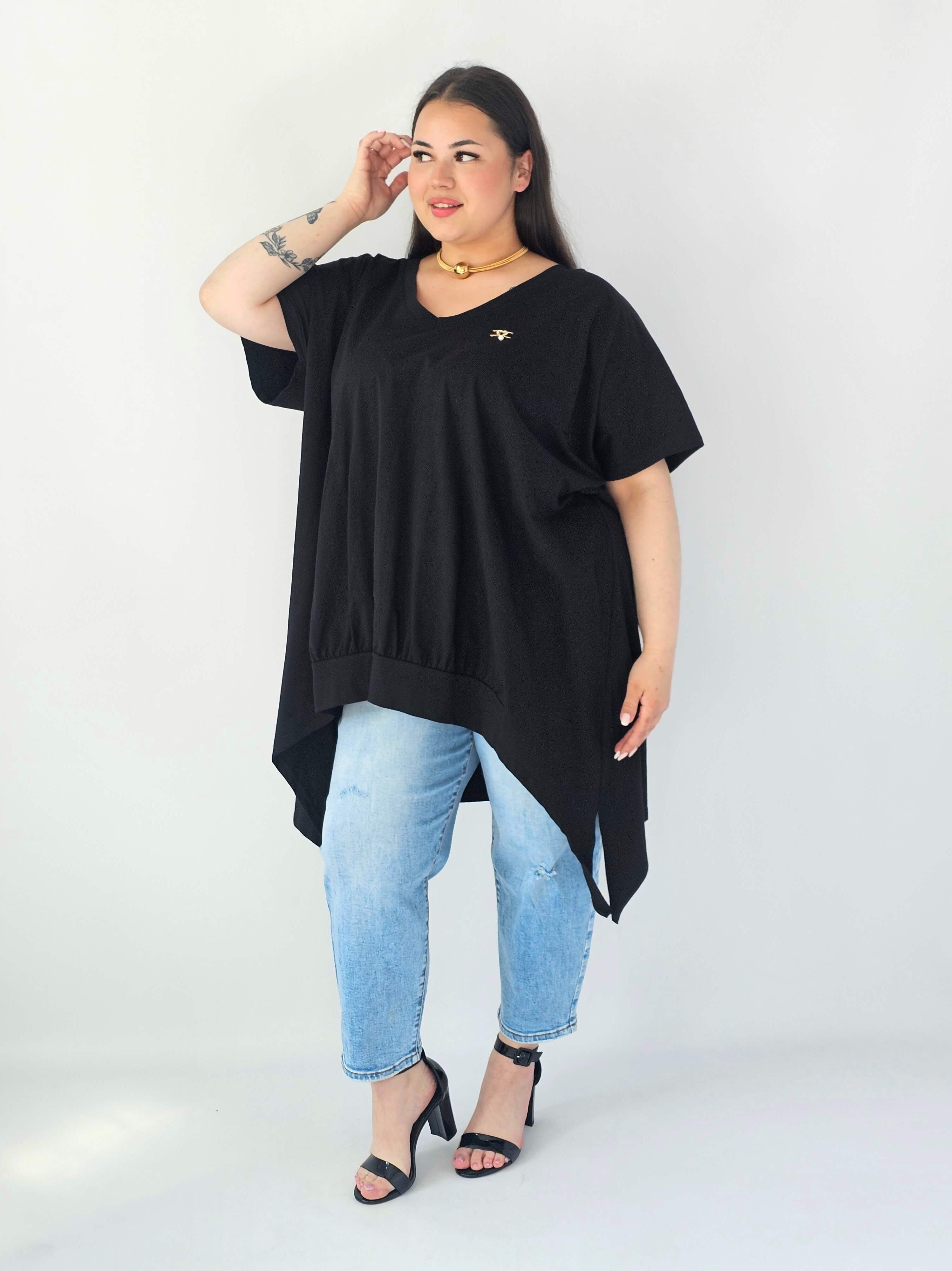 Bluzka Plus Size Oversize Z Dekoltem V I Asymetrycznym Dołem Stylowa XL