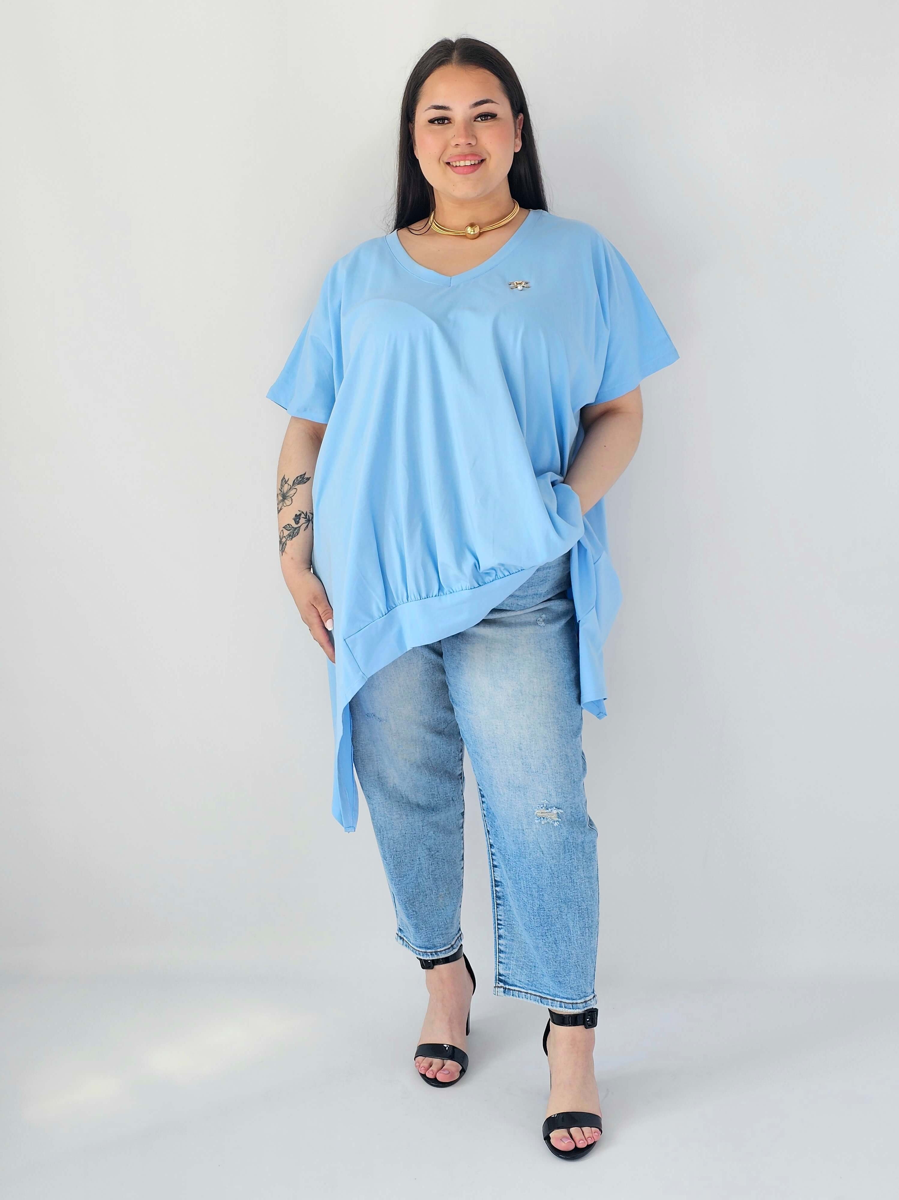 Bluzka Plus Size Oversize Z Dekoltem V I Asymetrycznym Dołem Stylowa XL