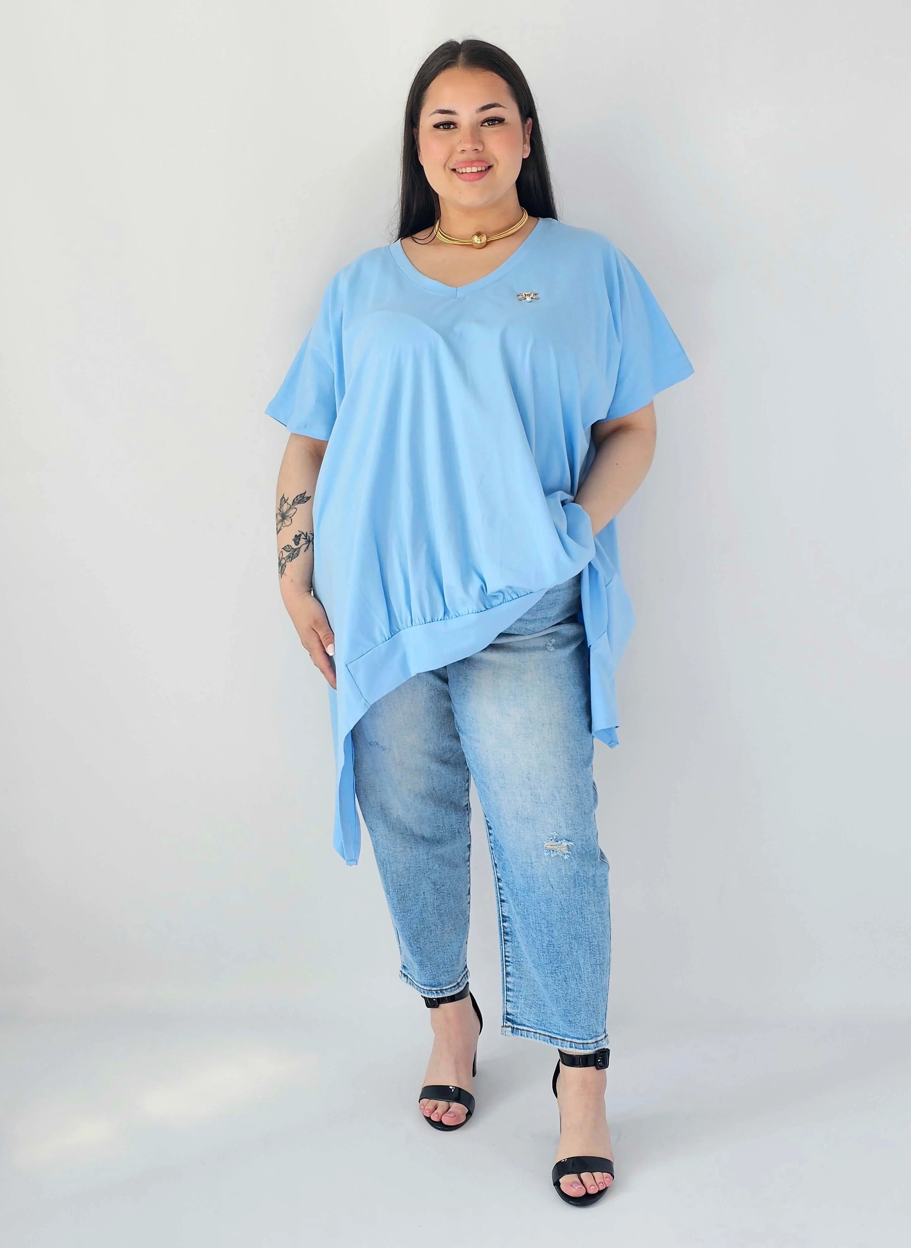 Bluzka Plus Size Oversize Z Dekoltem V I Asymetrycznym Dołem Stylowa XL
