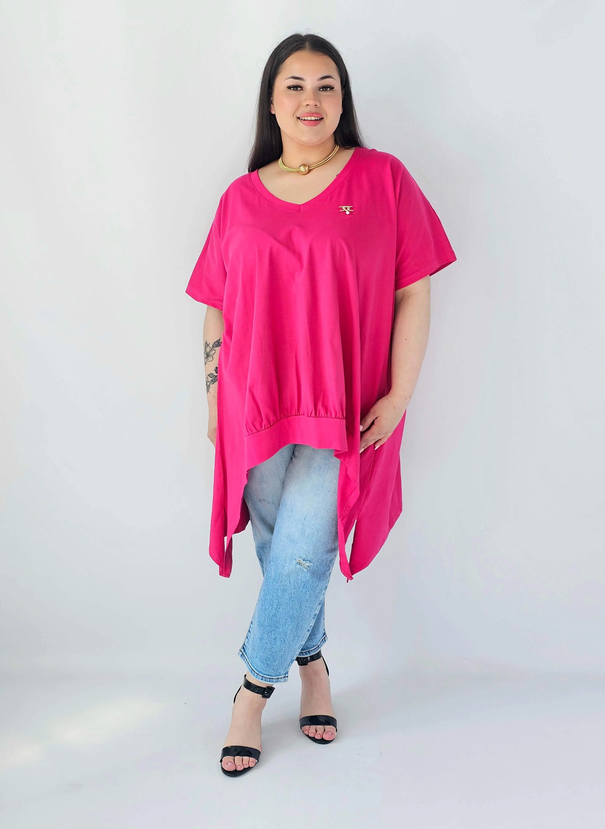 Bluzka Plus Size Oversize Z Dekoltem V I Asymetrycznym Dołem Stylowa XL