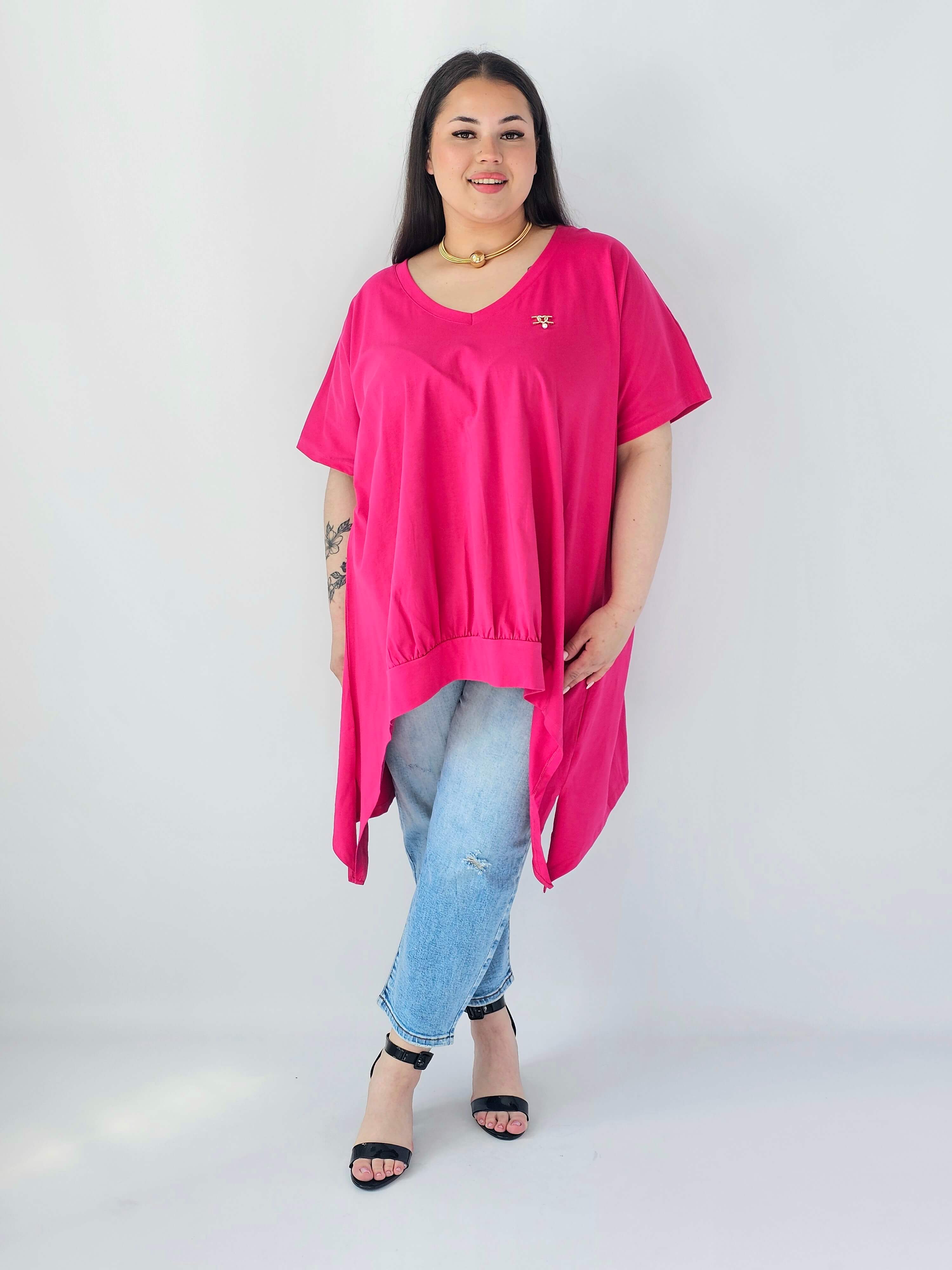 Bluzka Plus Size Oversize Z Dekoltem V I Asymetrycznym Dołem Stylowa XL