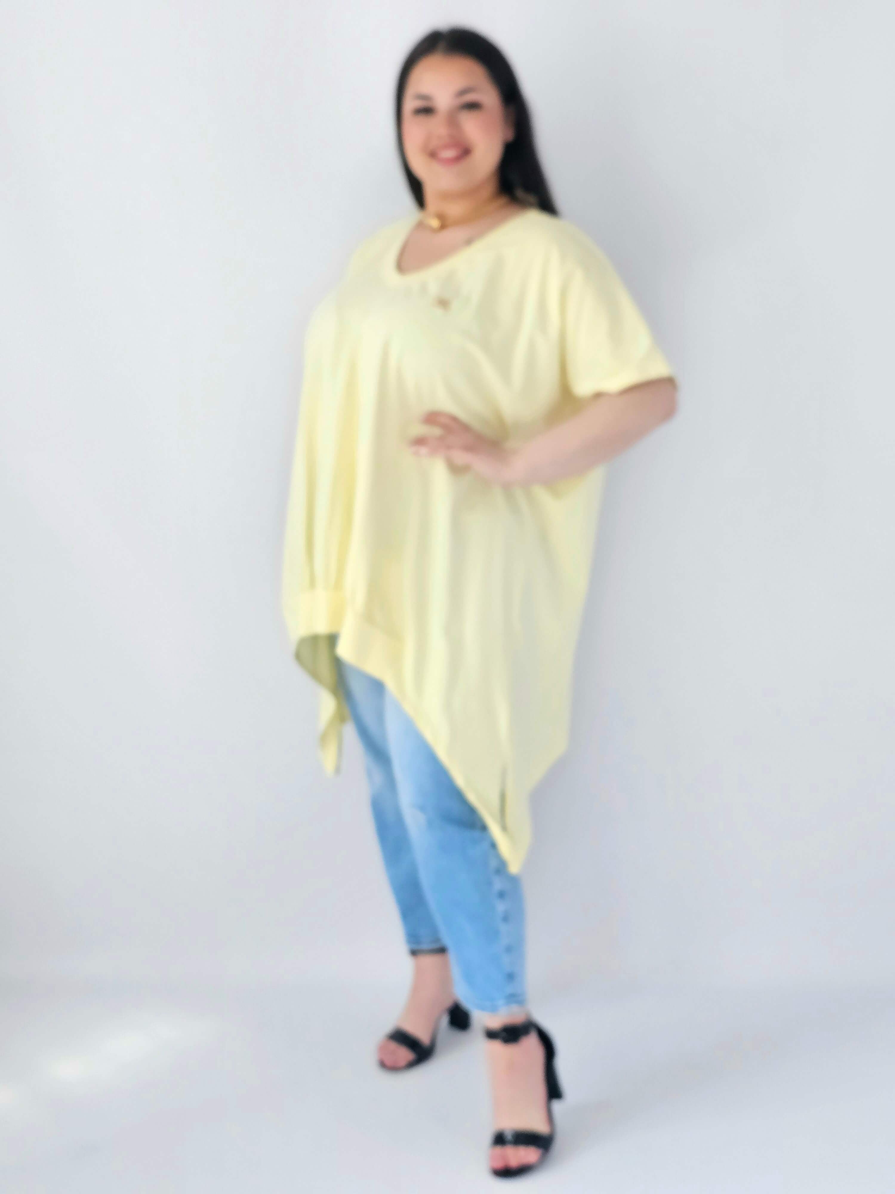 Bluzka Plus Size Oversize Z Dekoltem V I Asymetrycznym Dołem Stylowa XL