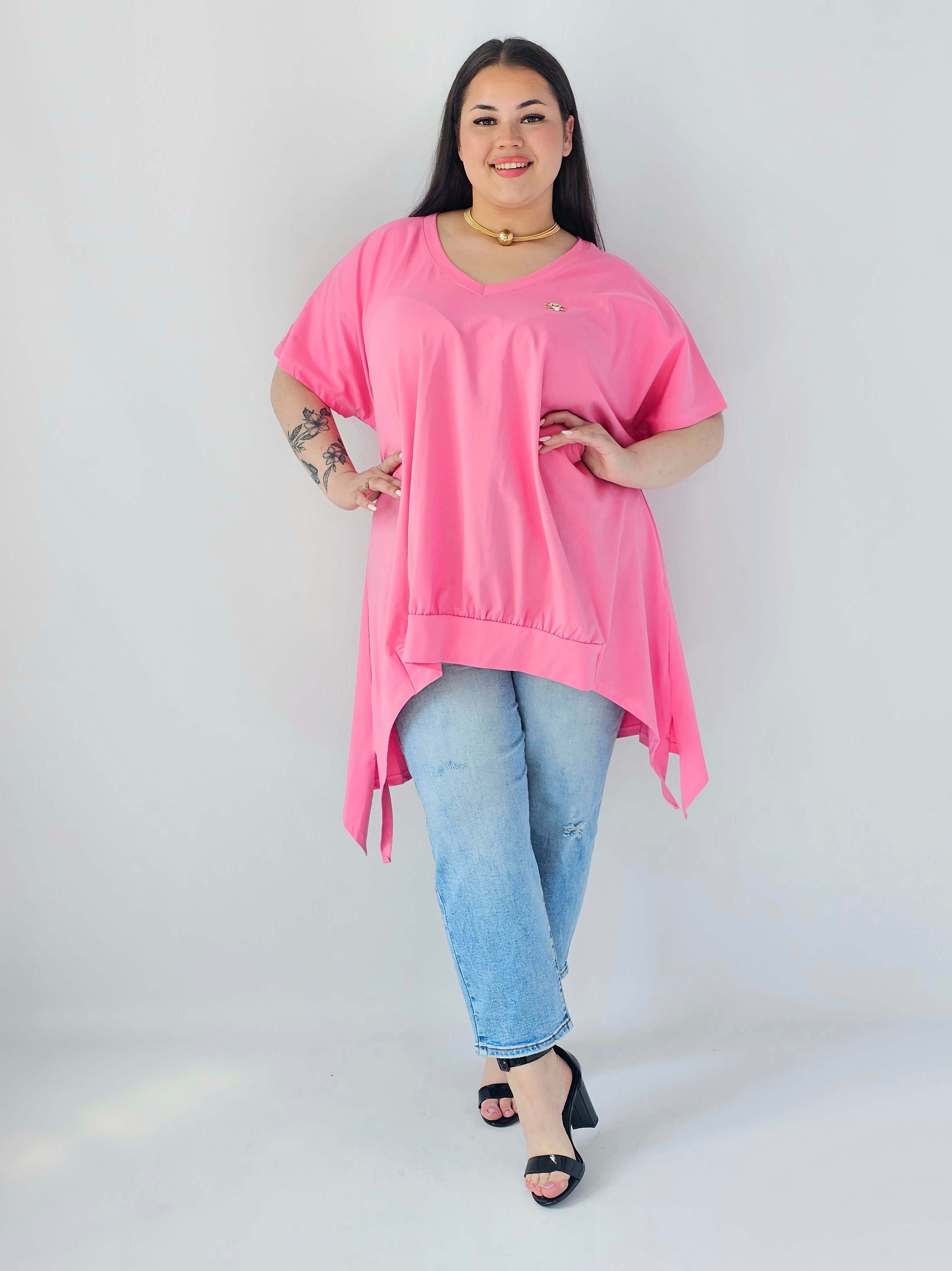 Bluzka Plus Size Oversize Z Dekoltem V I Asymetrycznym Dołem Stylowa XL