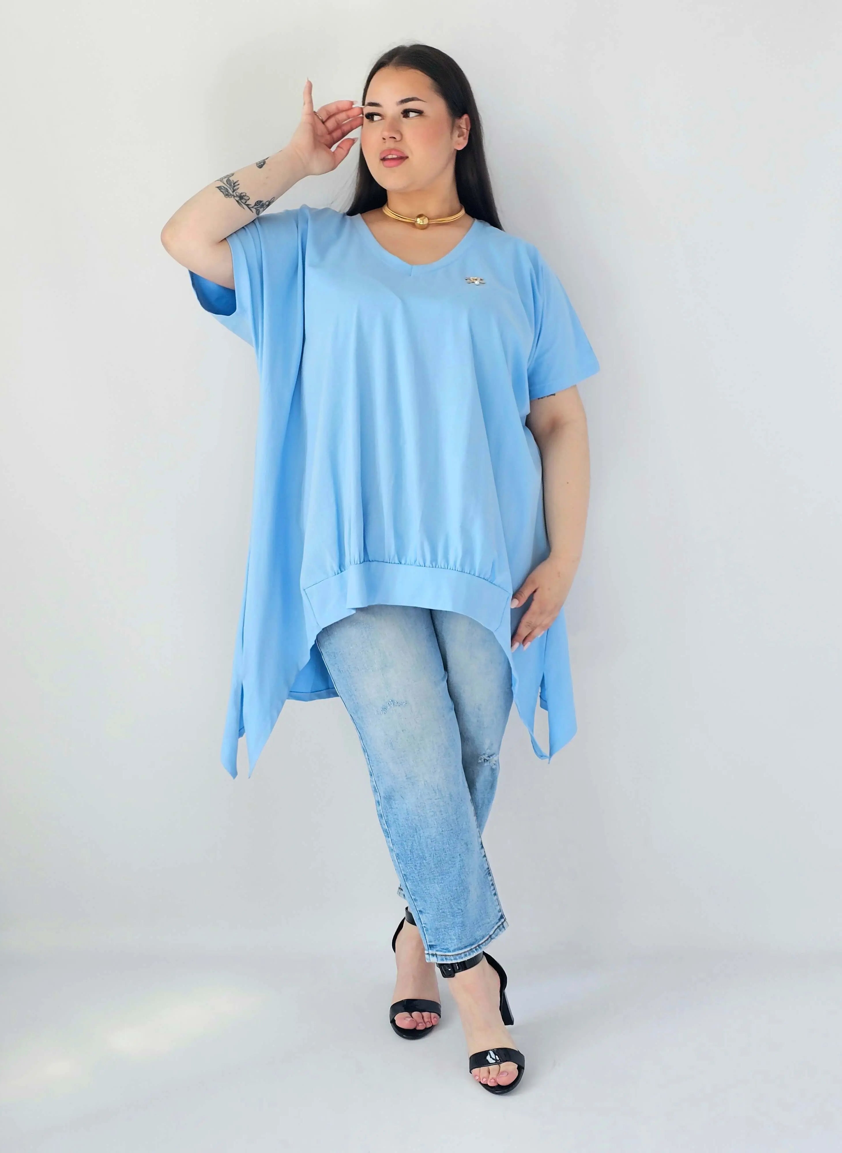 Bluzka Plus Size Oversize Z Dekoltem V I Asymetrycznym Dołem Stylowa XL