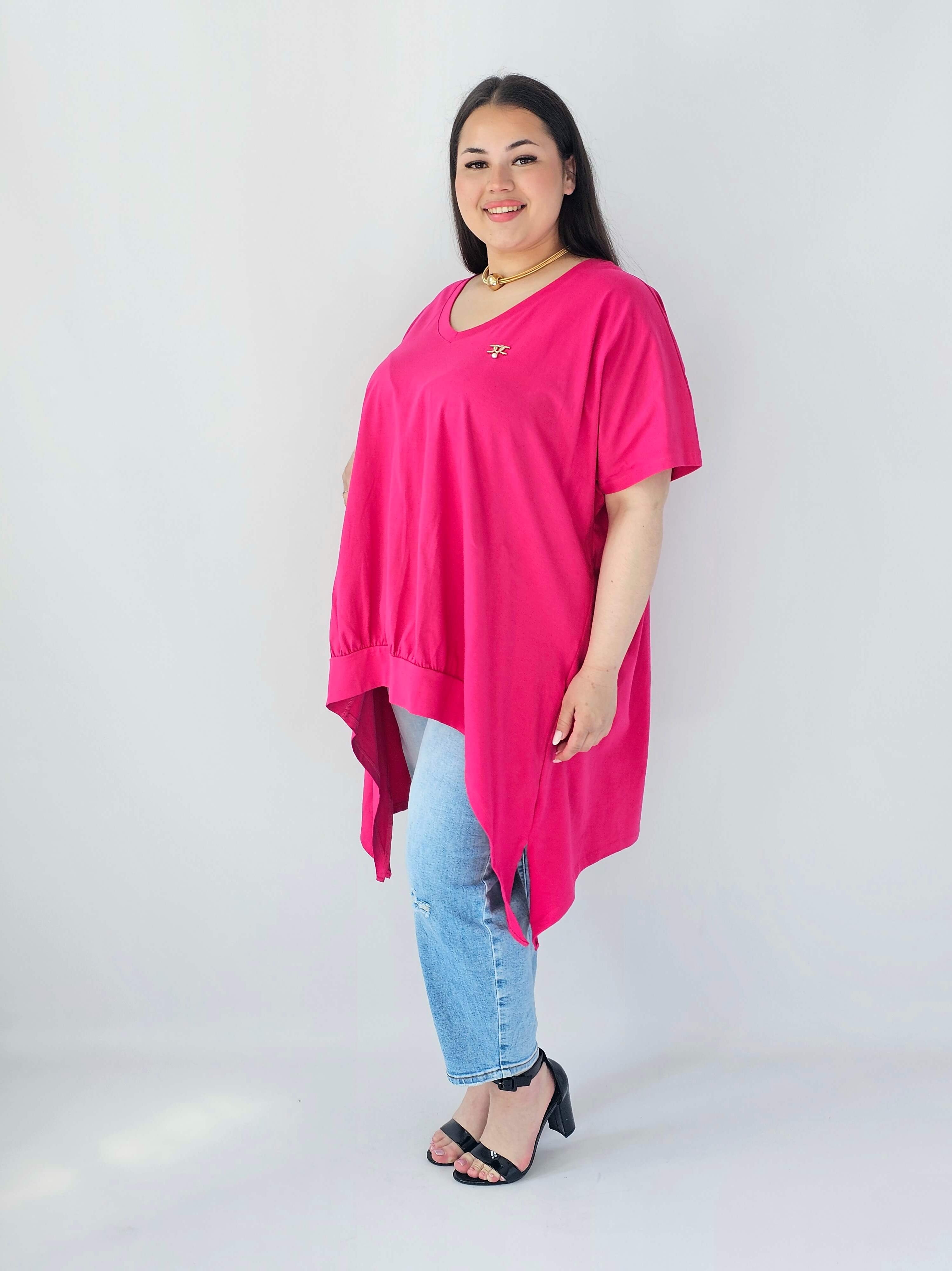 Bluzka Plus Size Oversize Z Dekoltem V I Asymetrycznym Dołem Stylowa XL