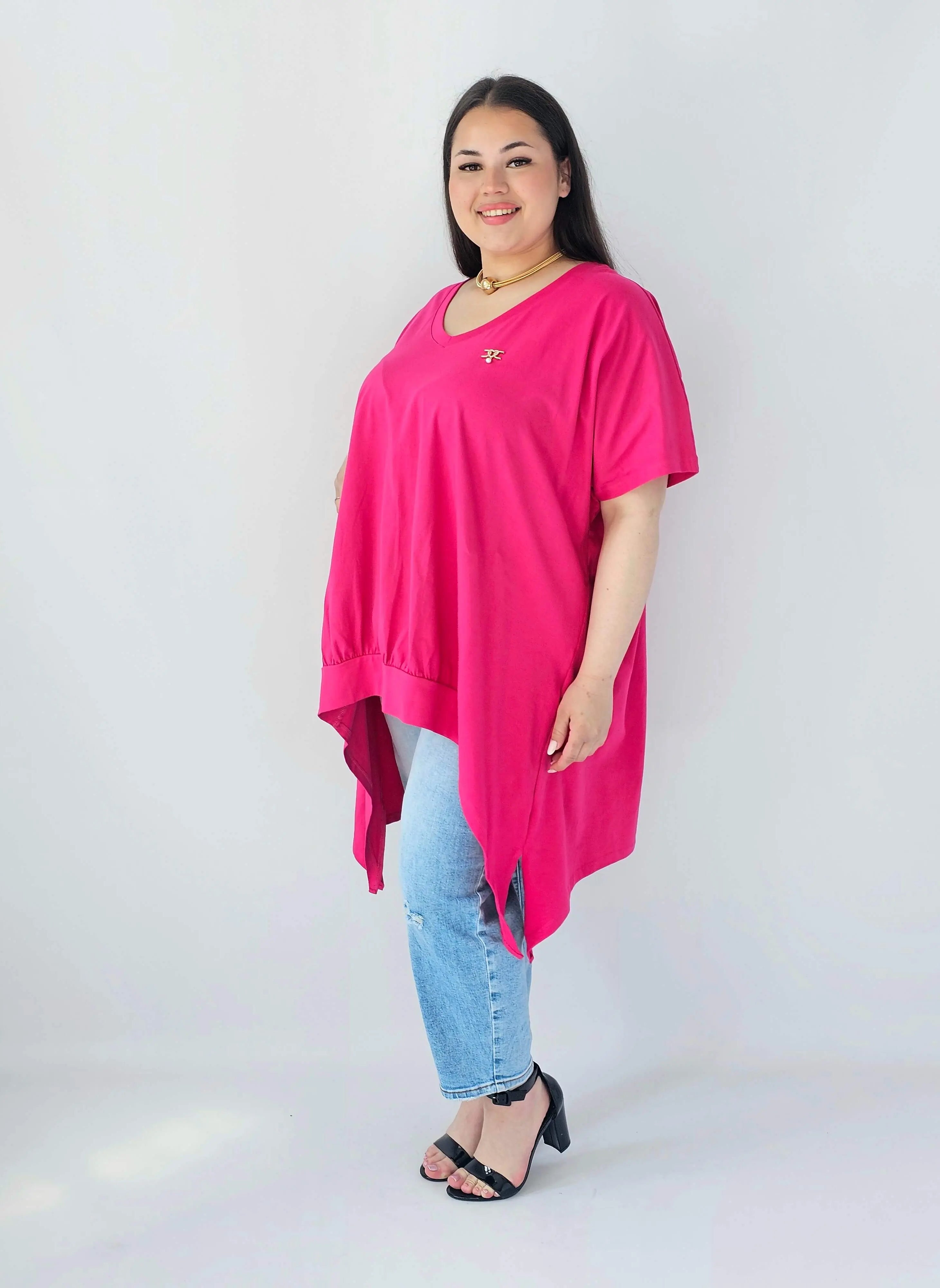 Bluzka Plus Size Oversize Z Dekoltem V I Asymetrycznym Dołem Stylowa XL