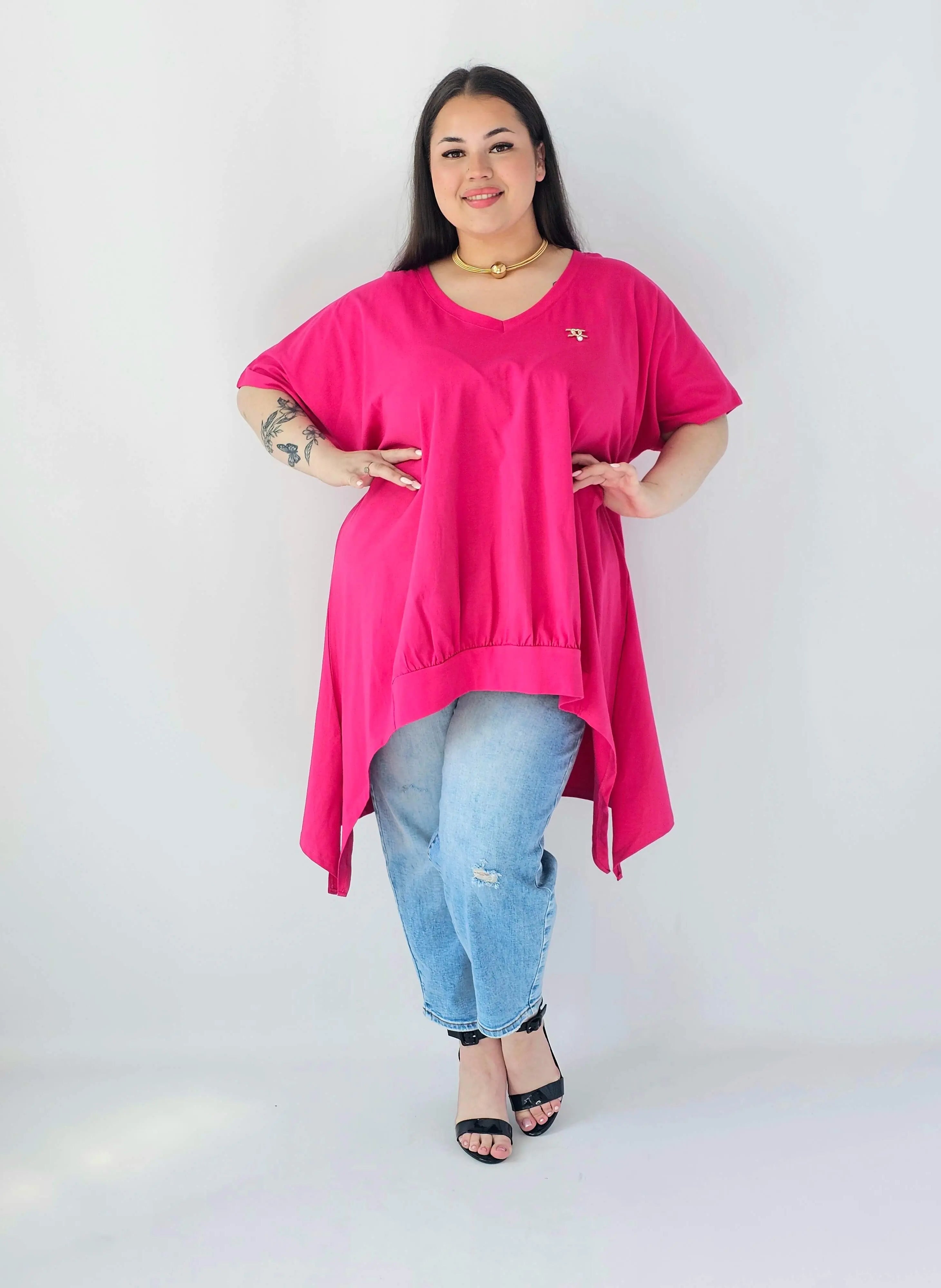 Bluzka Plus Size Oversize Z Dekoltem V I Asymetrycznym Dołem Stylowa XL
